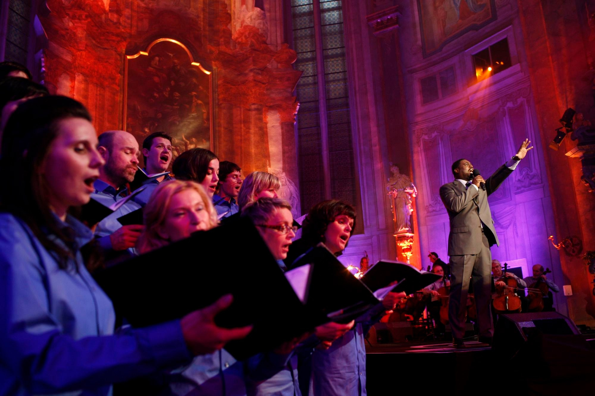 Tenor with orchestra in Hallelujah Broadway TV production.