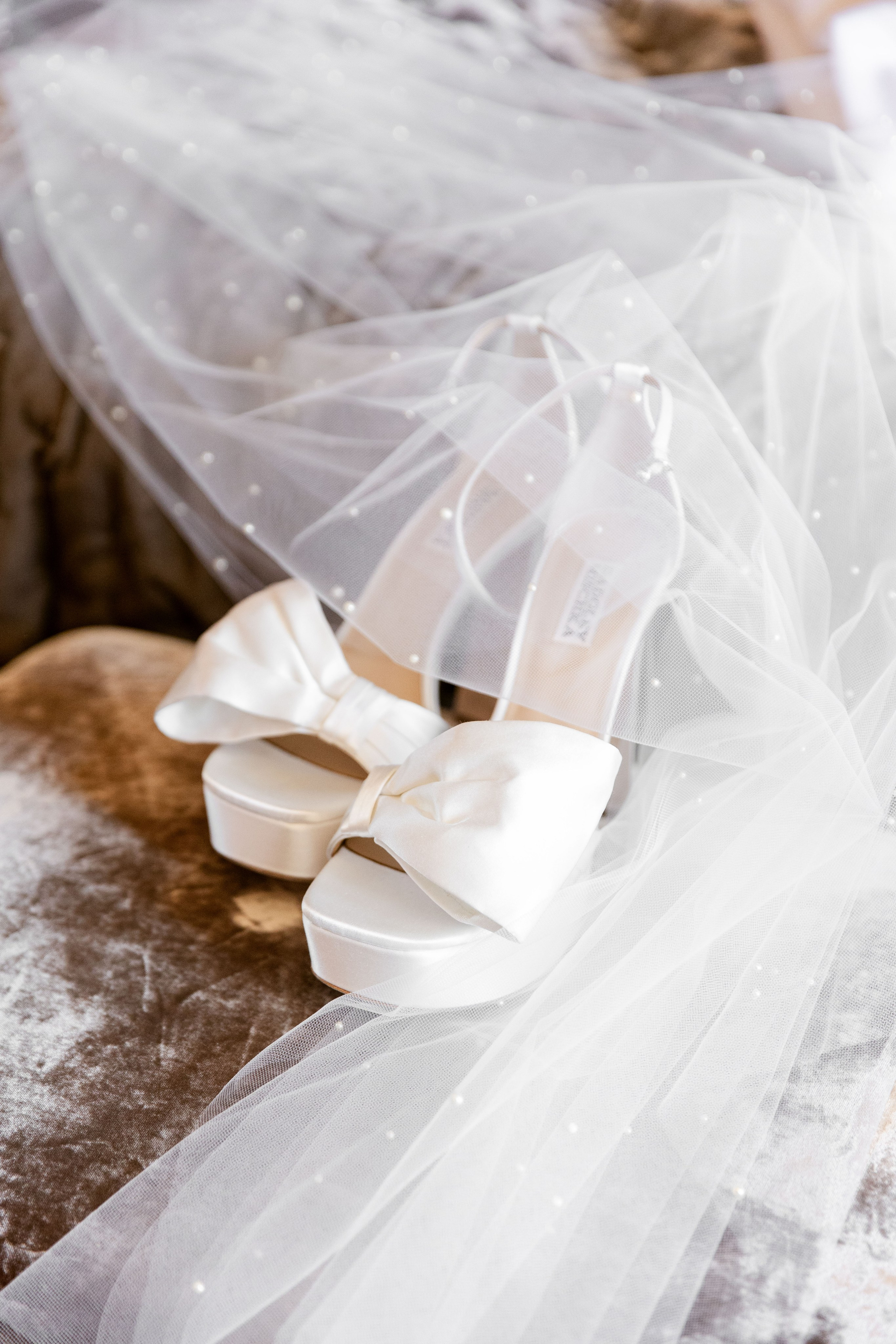Close-up of wedding shoes during a luxury Barcelona wedding