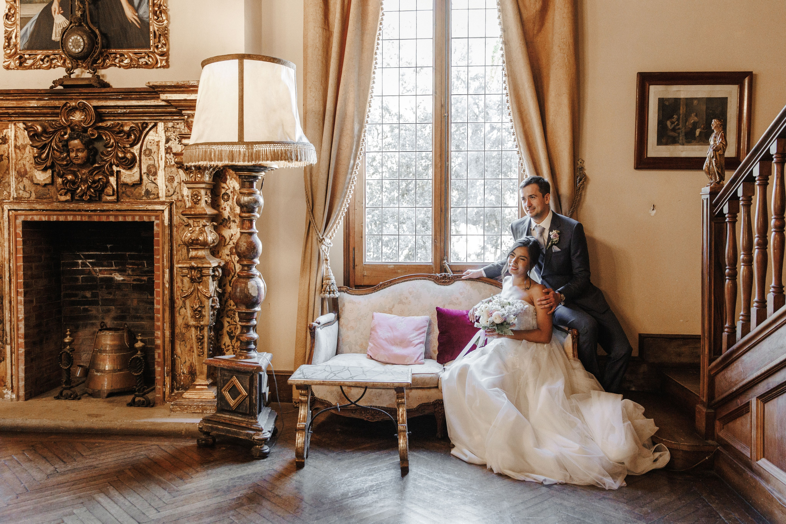Joyful embrace between the bride and groom during their wedding portrait session in Barcelona, capturing pure happiness.
