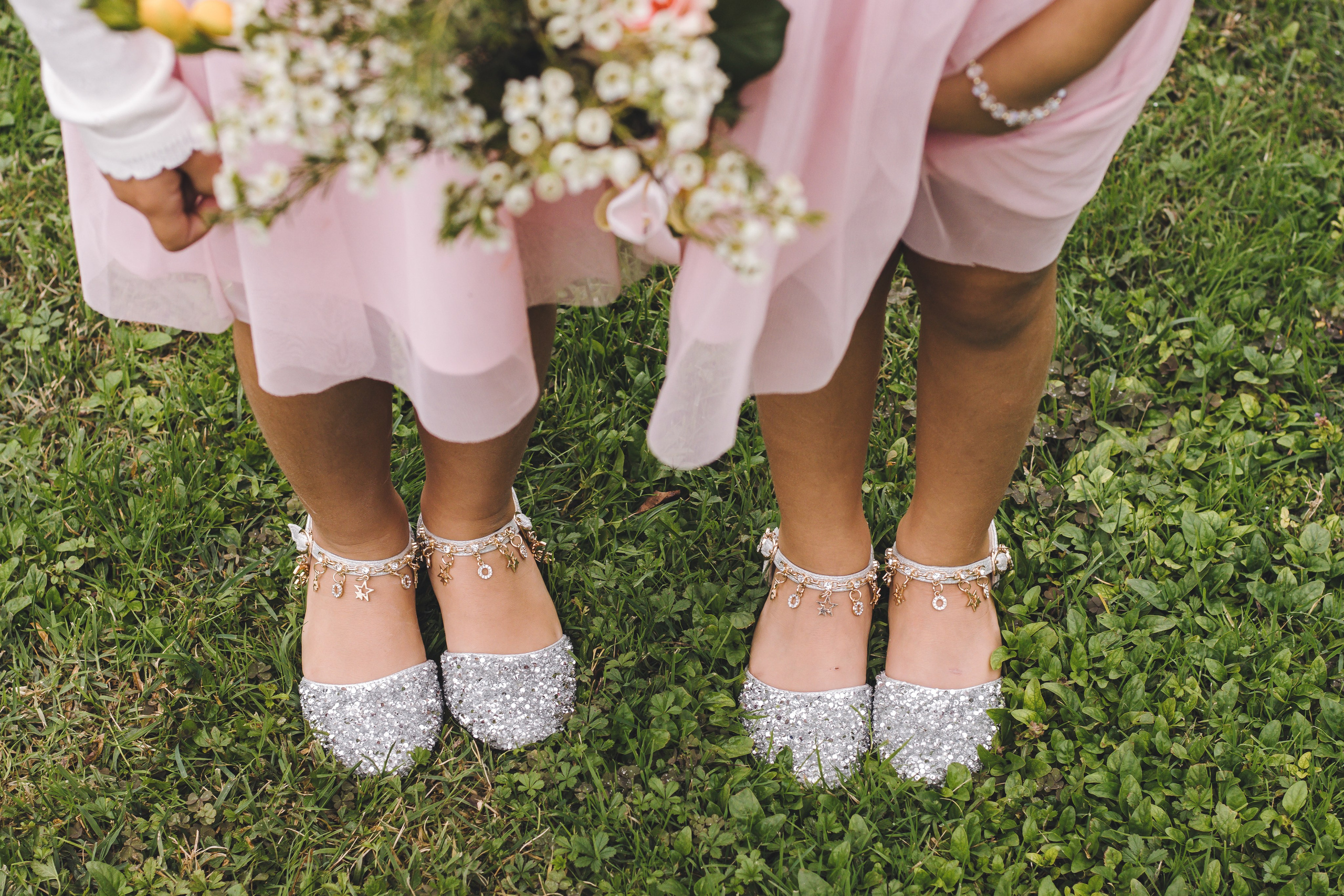 elegant glittered shoes and pink dress
