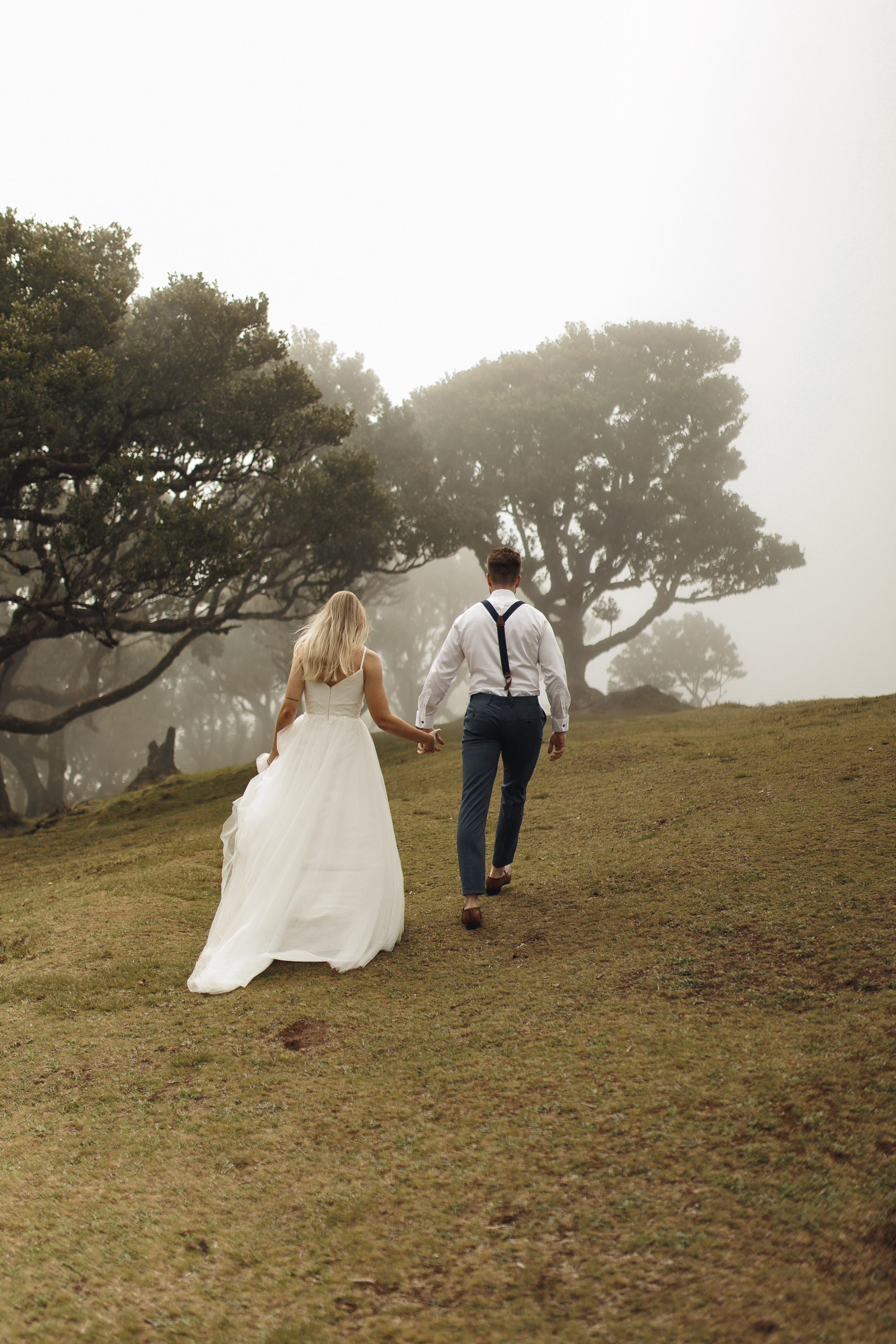 Intimate elopement in the foggy Fanal Forest Madeira Portugal