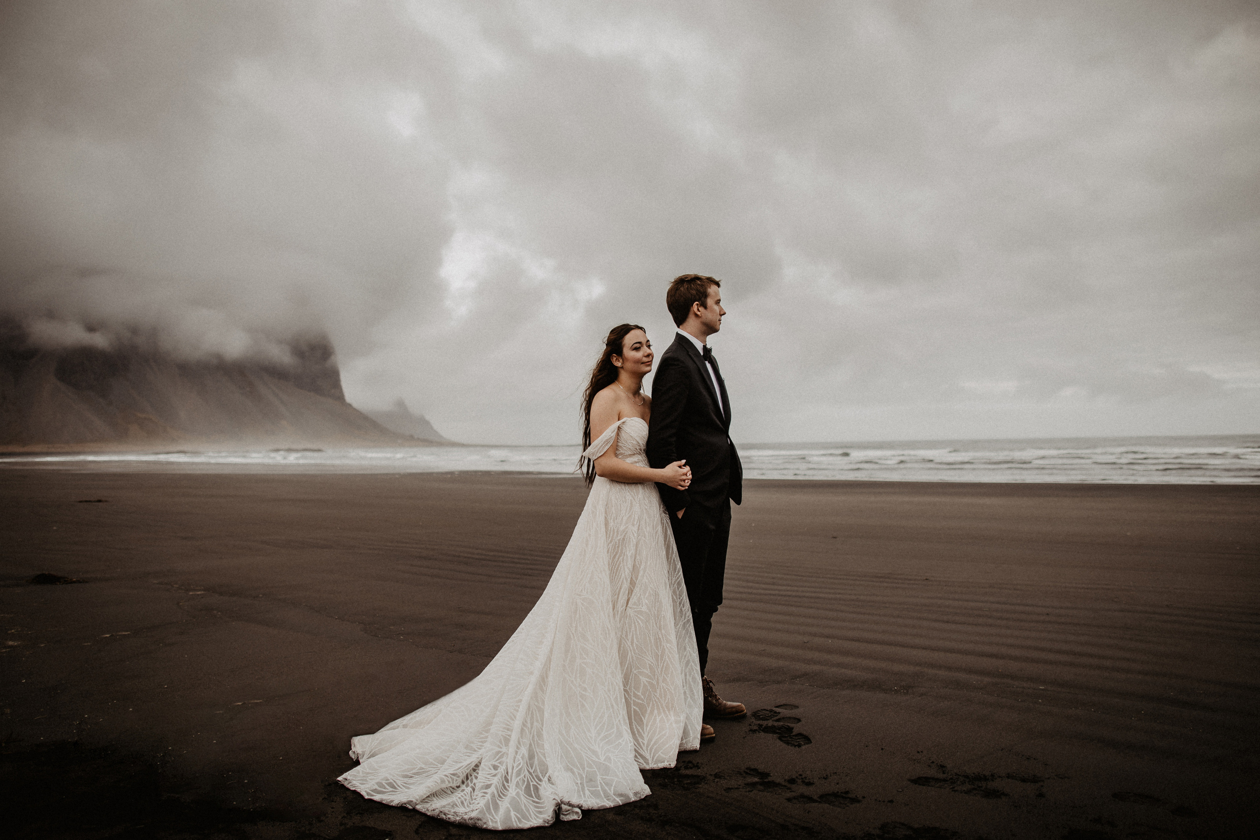wedding at black sand beach Iceland