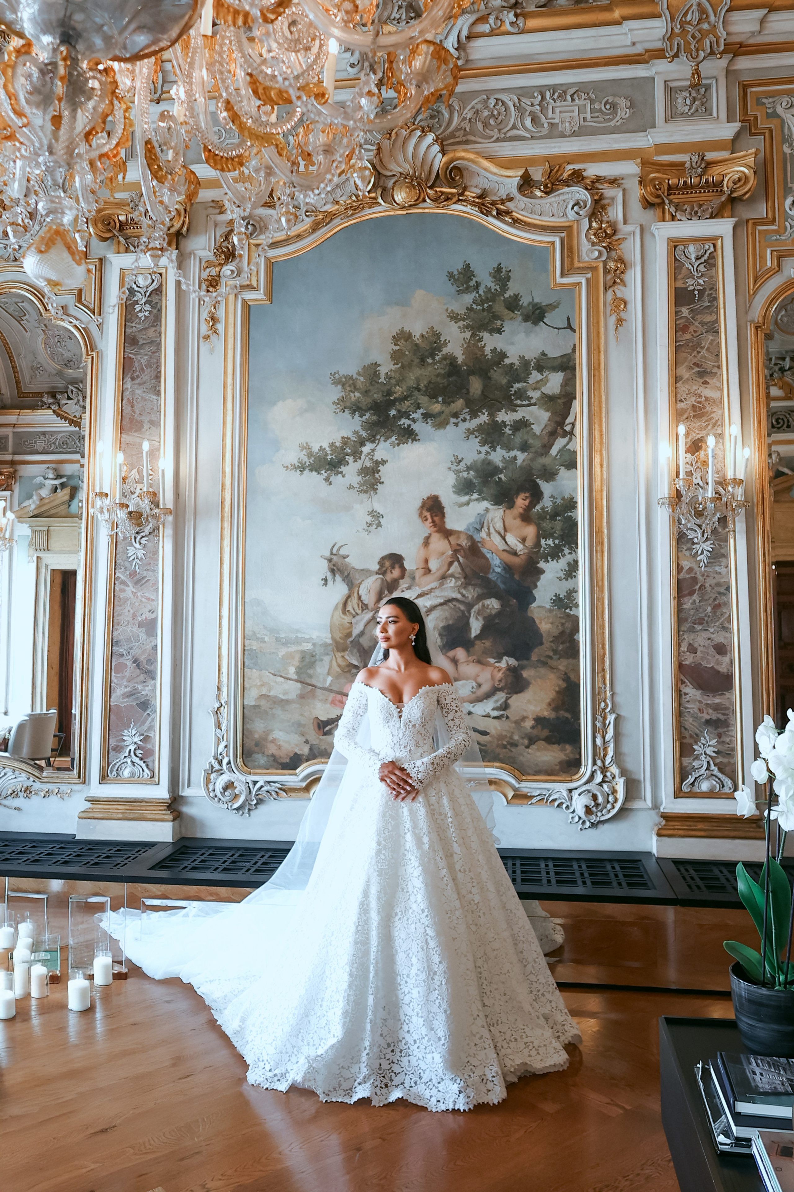 Bride in historic salon at Aman Venice