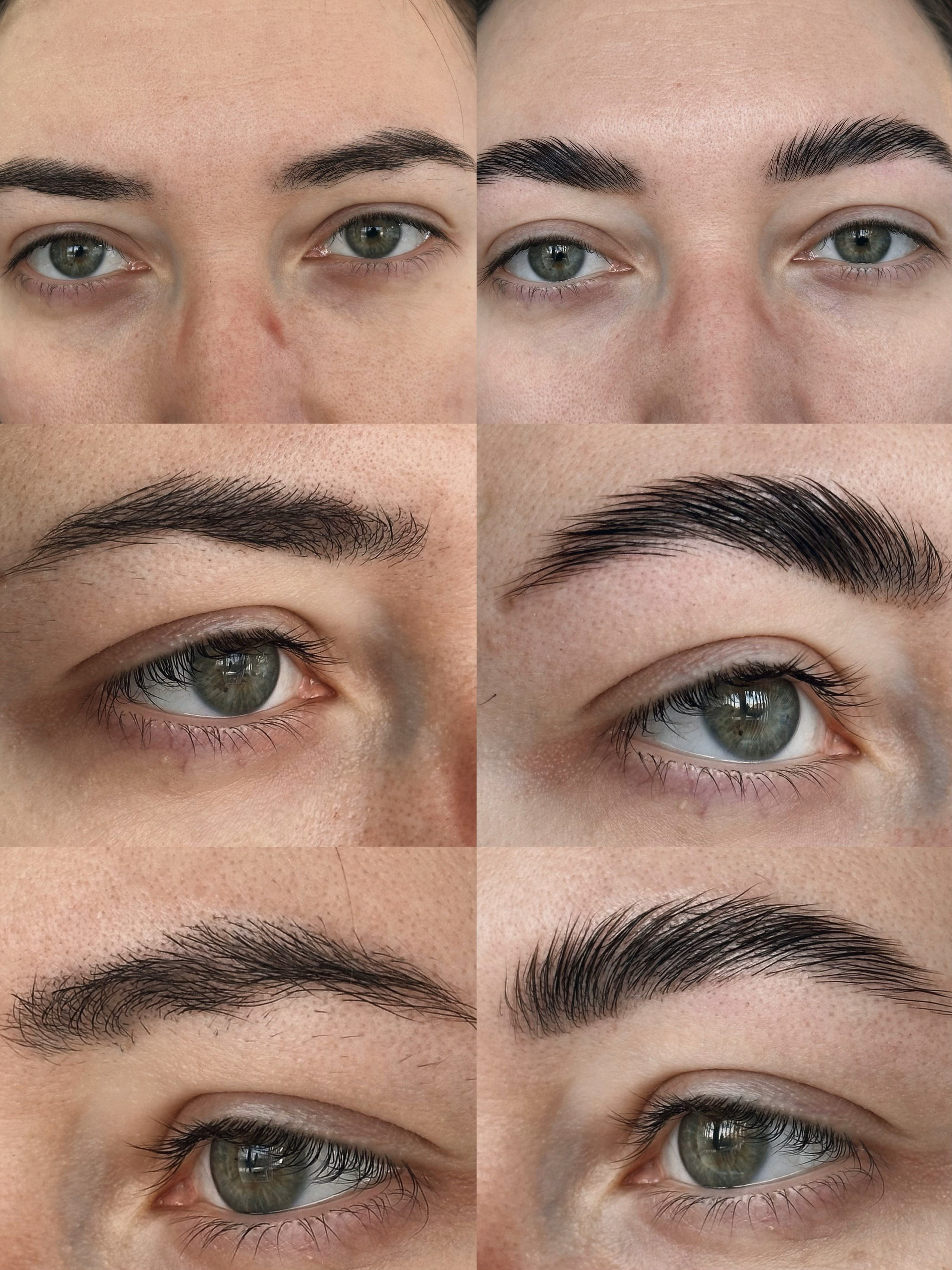 „Stilizare profesională a sprâncenelor prin pensat, vopsire și laminare pentru un aspect definit, armonios și natural. Ideal pentru evidențierea trăsăturilor feței.”