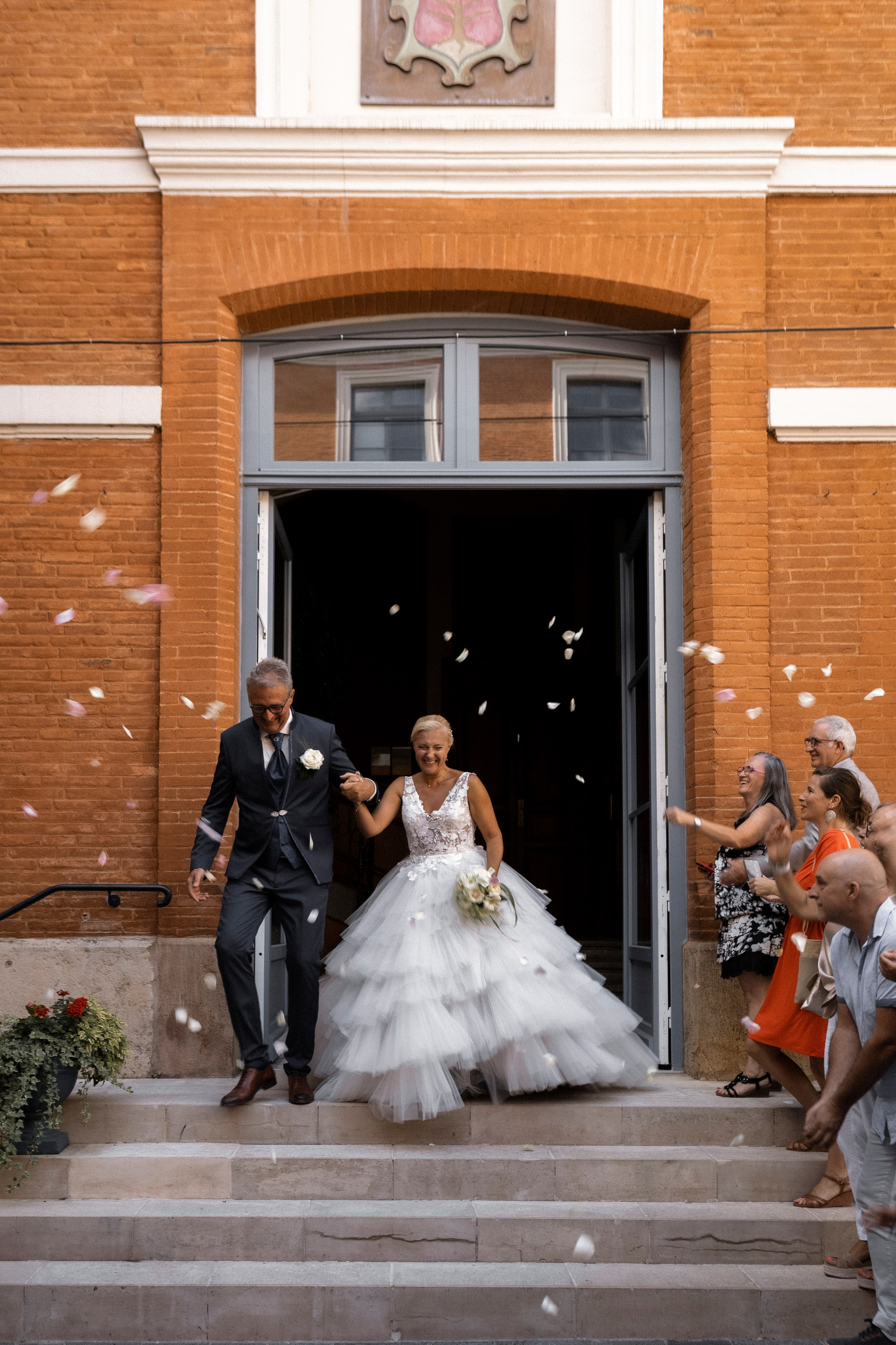 Bride and Groom after the wedding ceremony in city hall of Montauban
