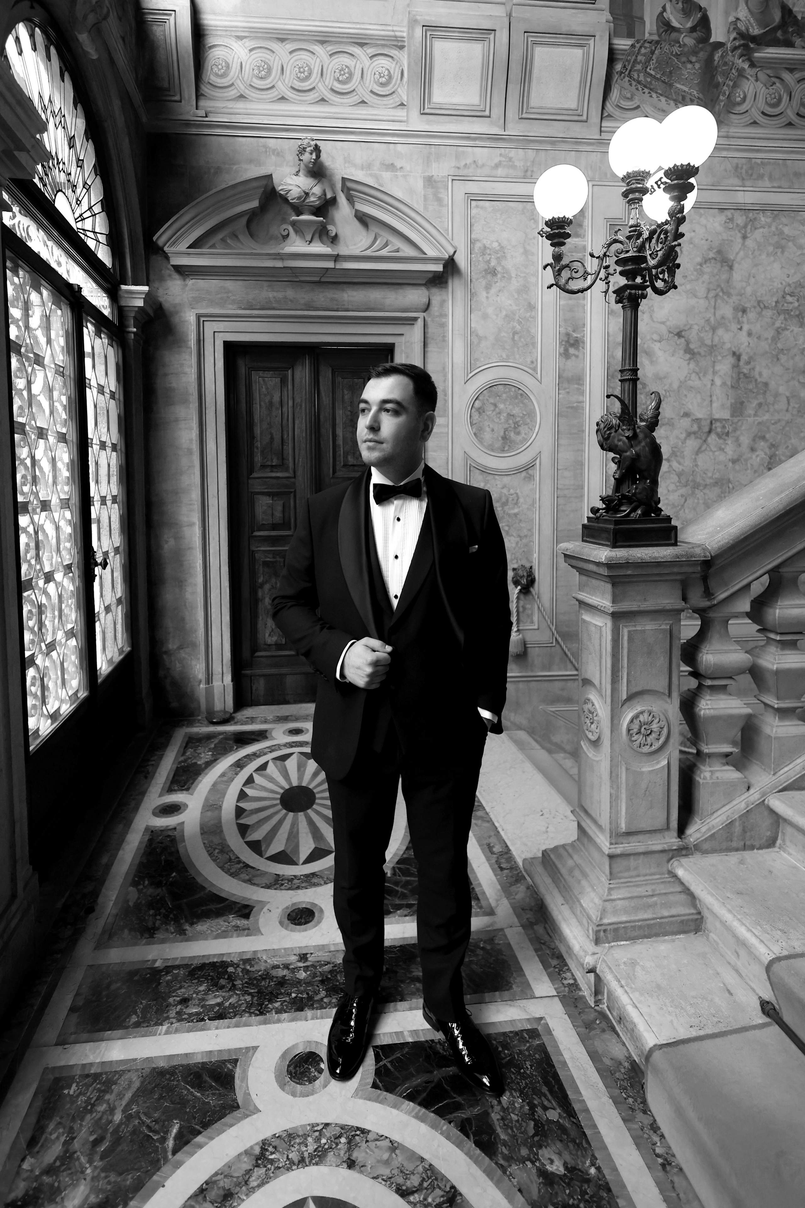 groom entering Aman hotel salon