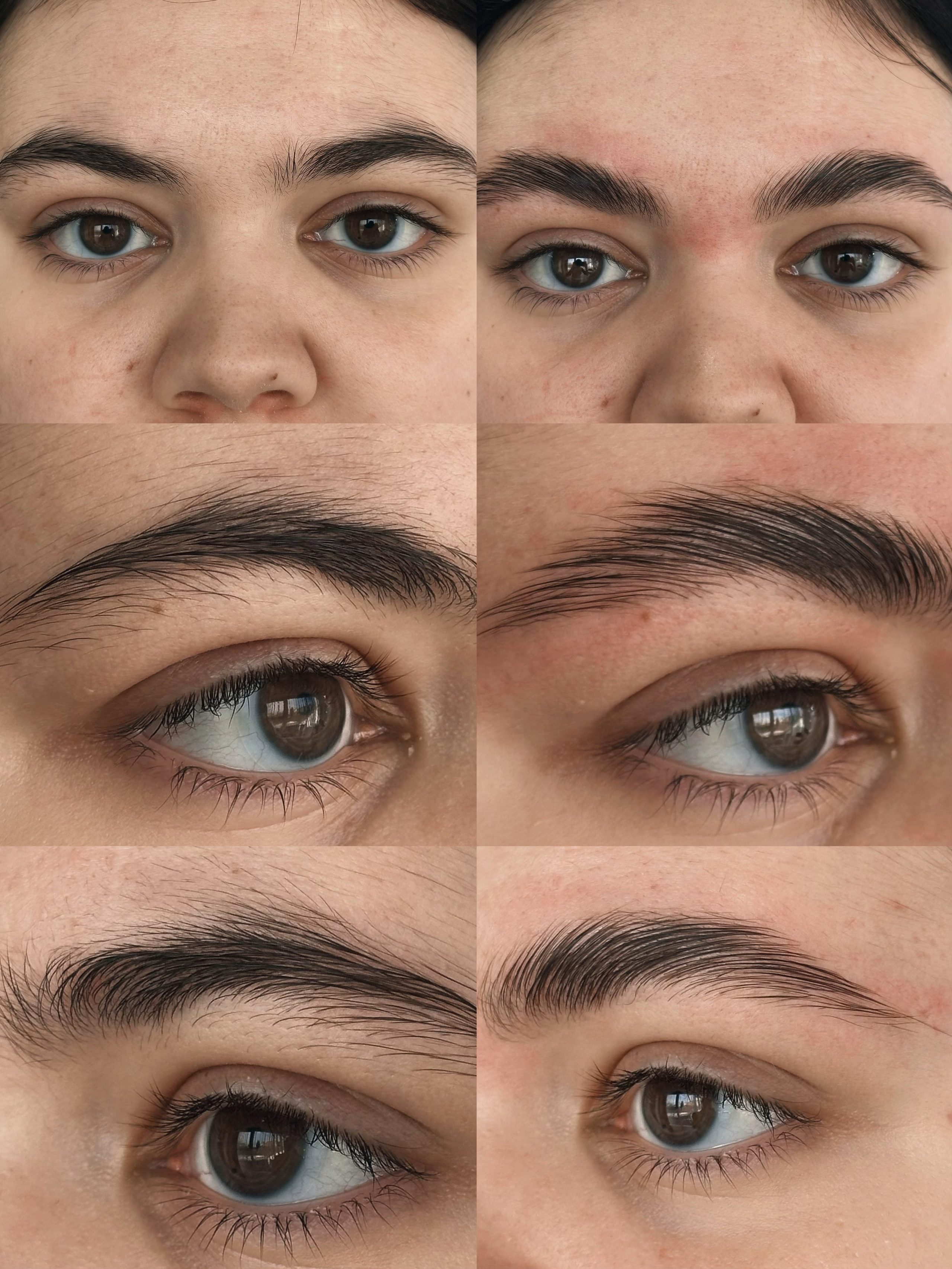 „Stilizare profesională a sprâncenelor prin pensat, vopsire și laminare pentru un aspect definit, armonios și natural. Ideal pentru evidențierea trăsăturilor feței.”