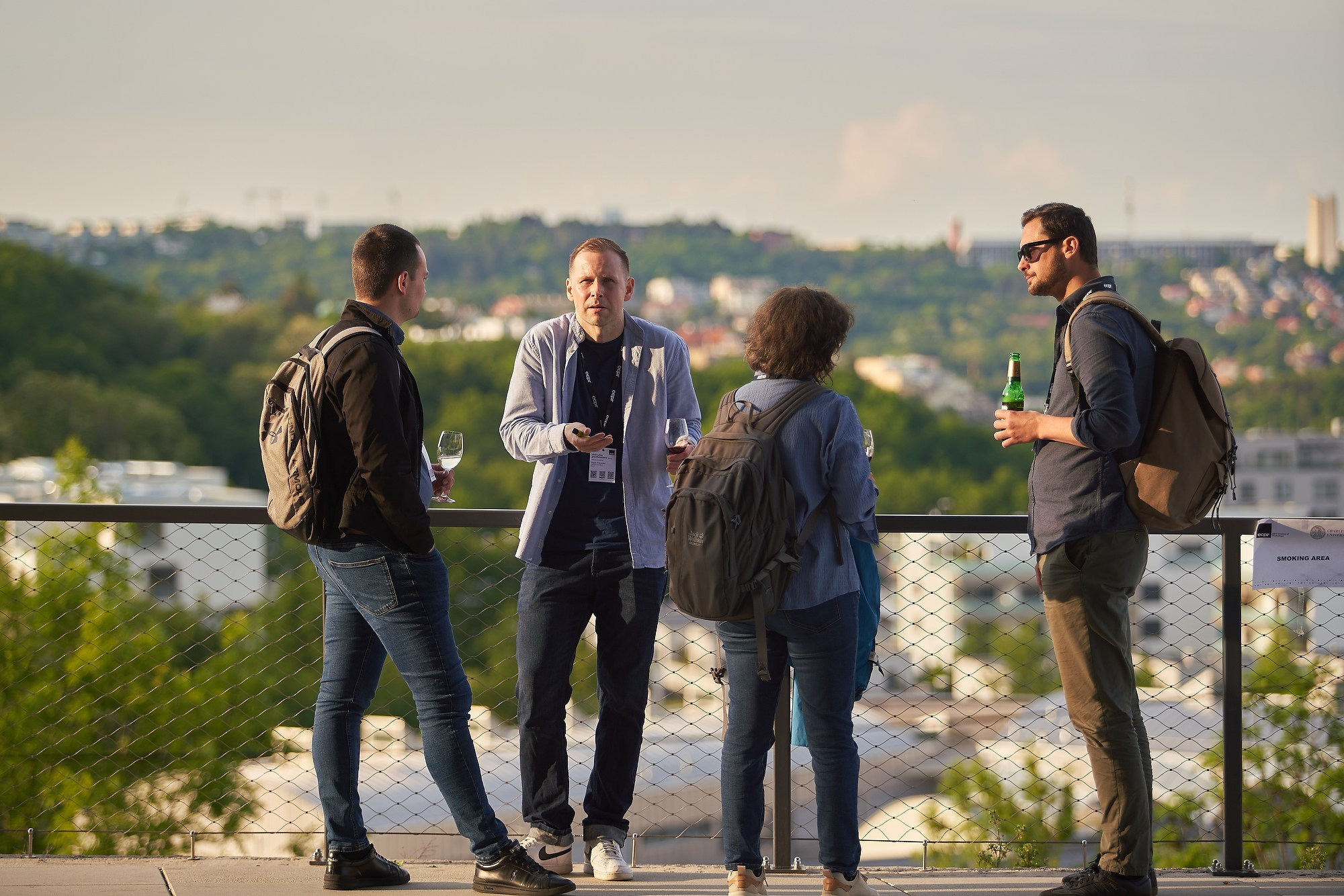 ECPR conference attendees take a break in the summer sunshine at Charles University in Prague.