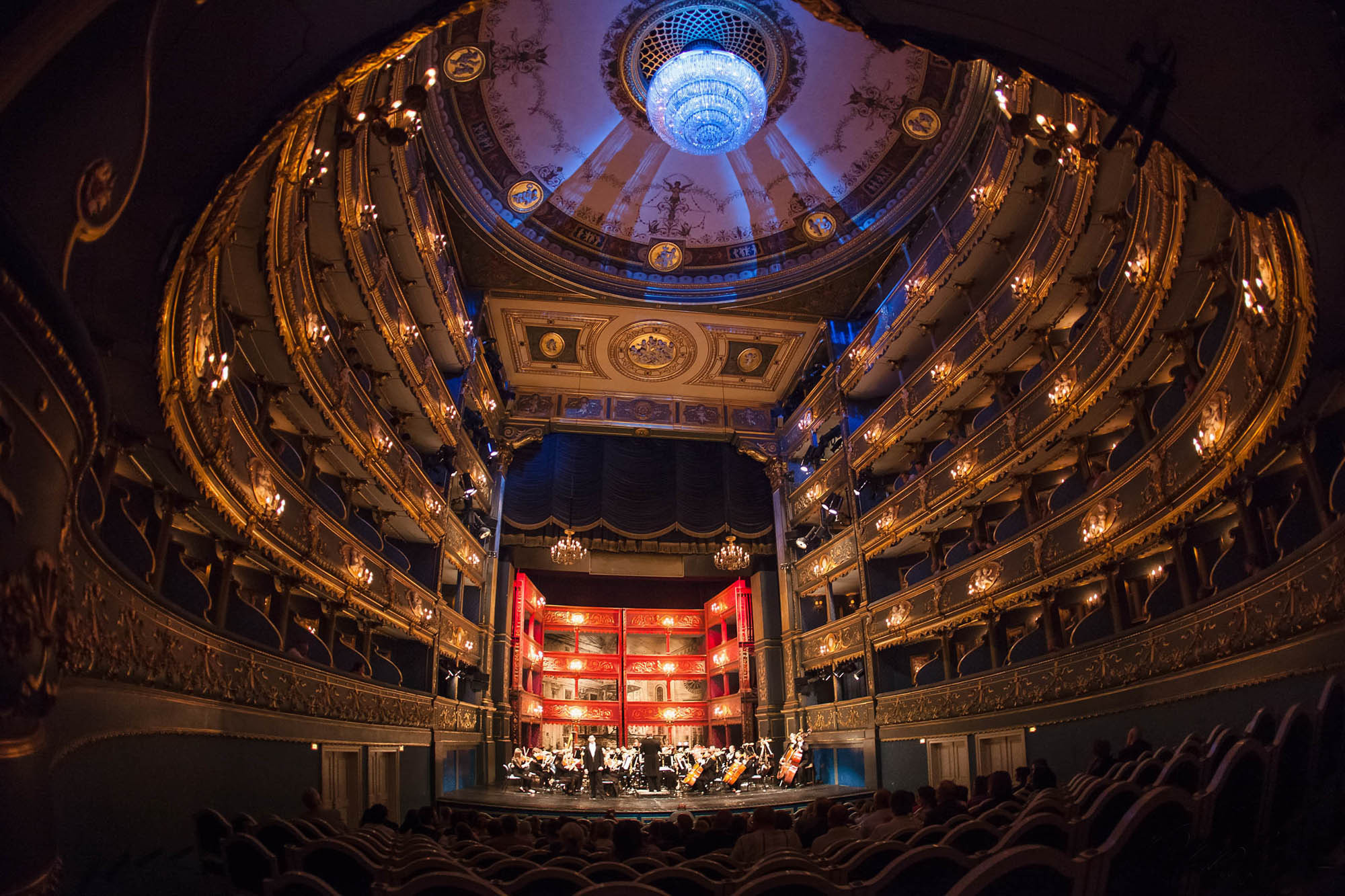 Fish-eye view of Don Giovanni at Estates Theatre, Prague.