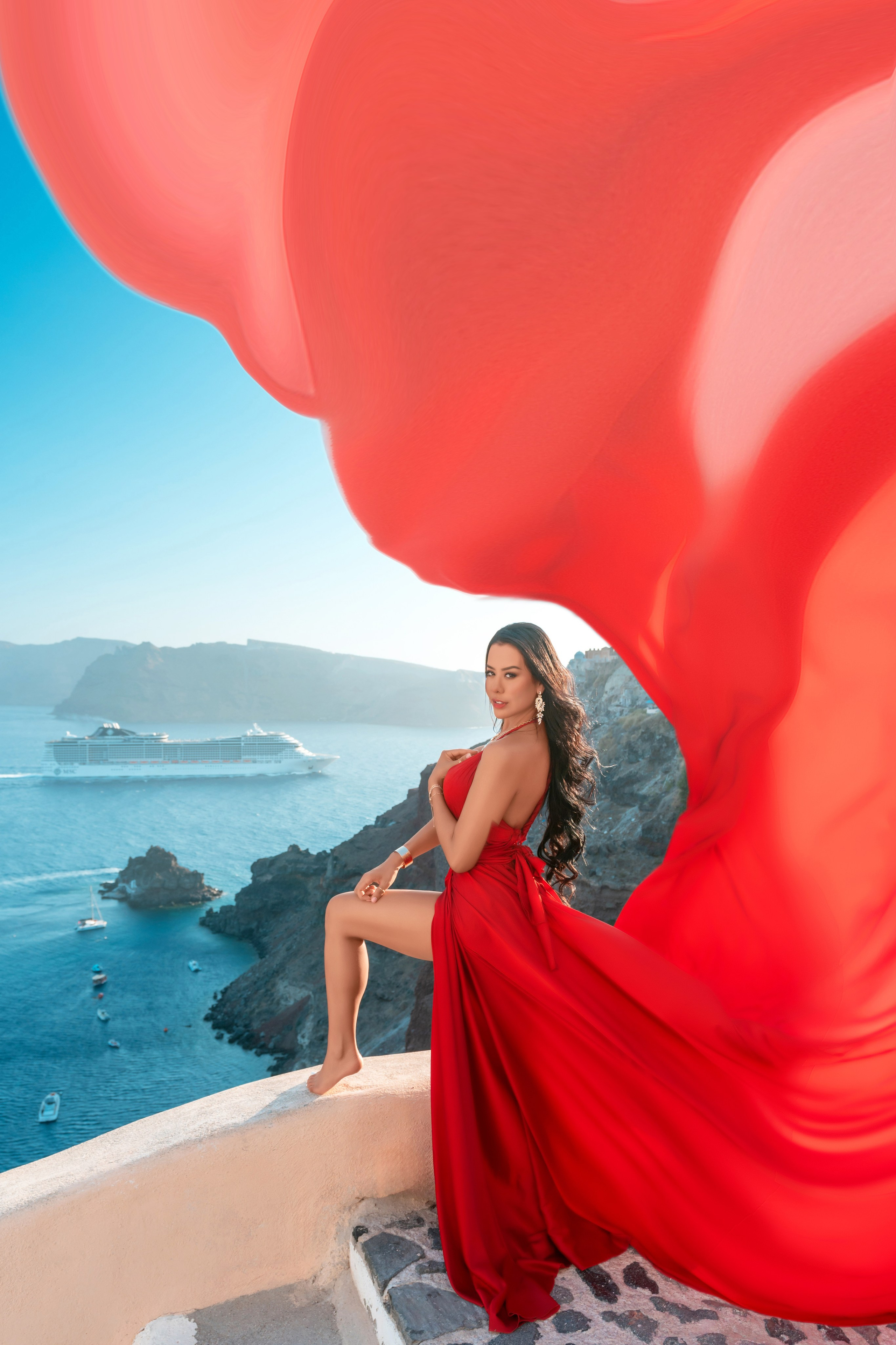 flying dress Santorini photographer