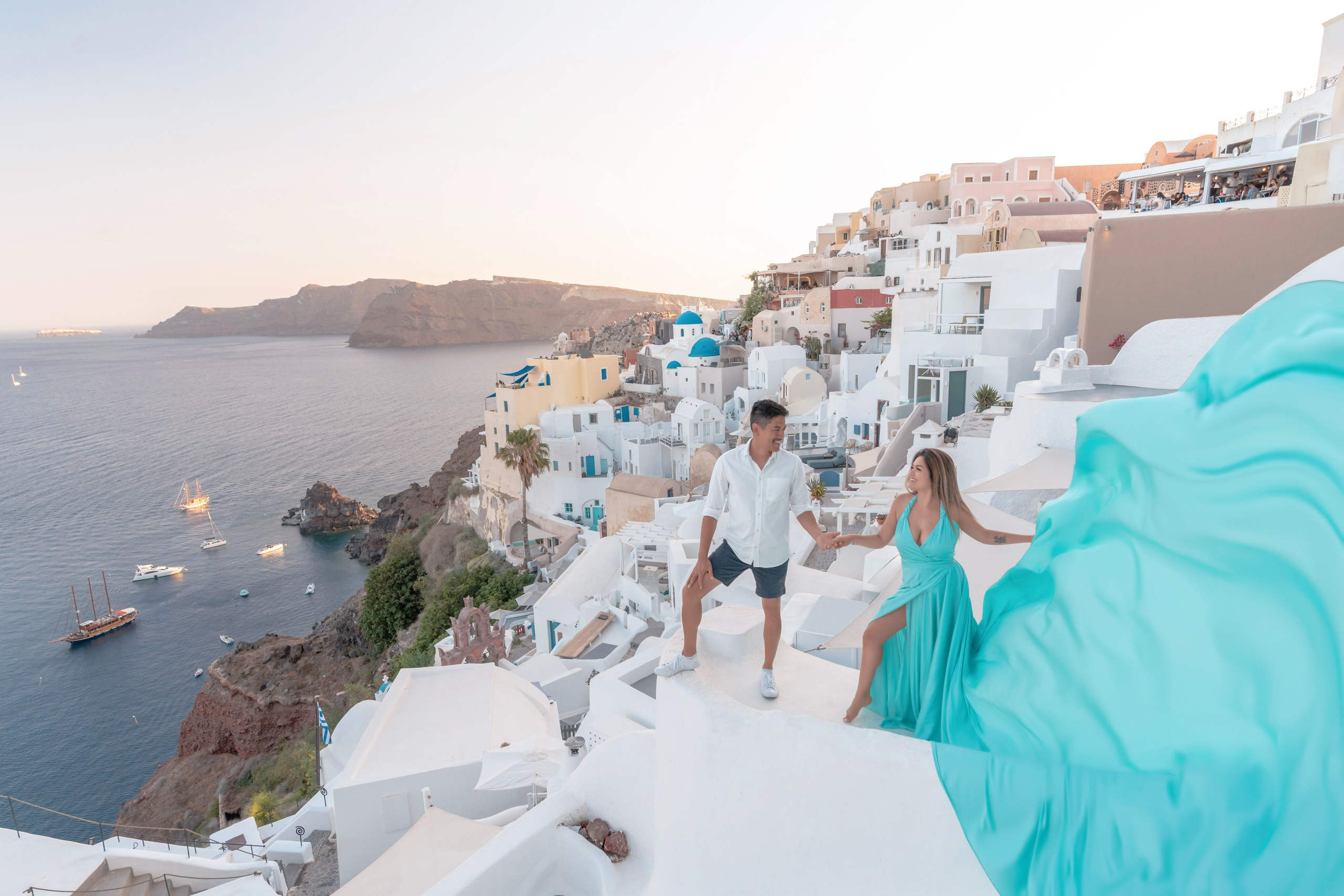 Flying Dress Photoshoot in Santorini — Tiffany Family’s Magical Experience. Photographer in Santorini SokoLOVE Alex| Flying Dress Santorini