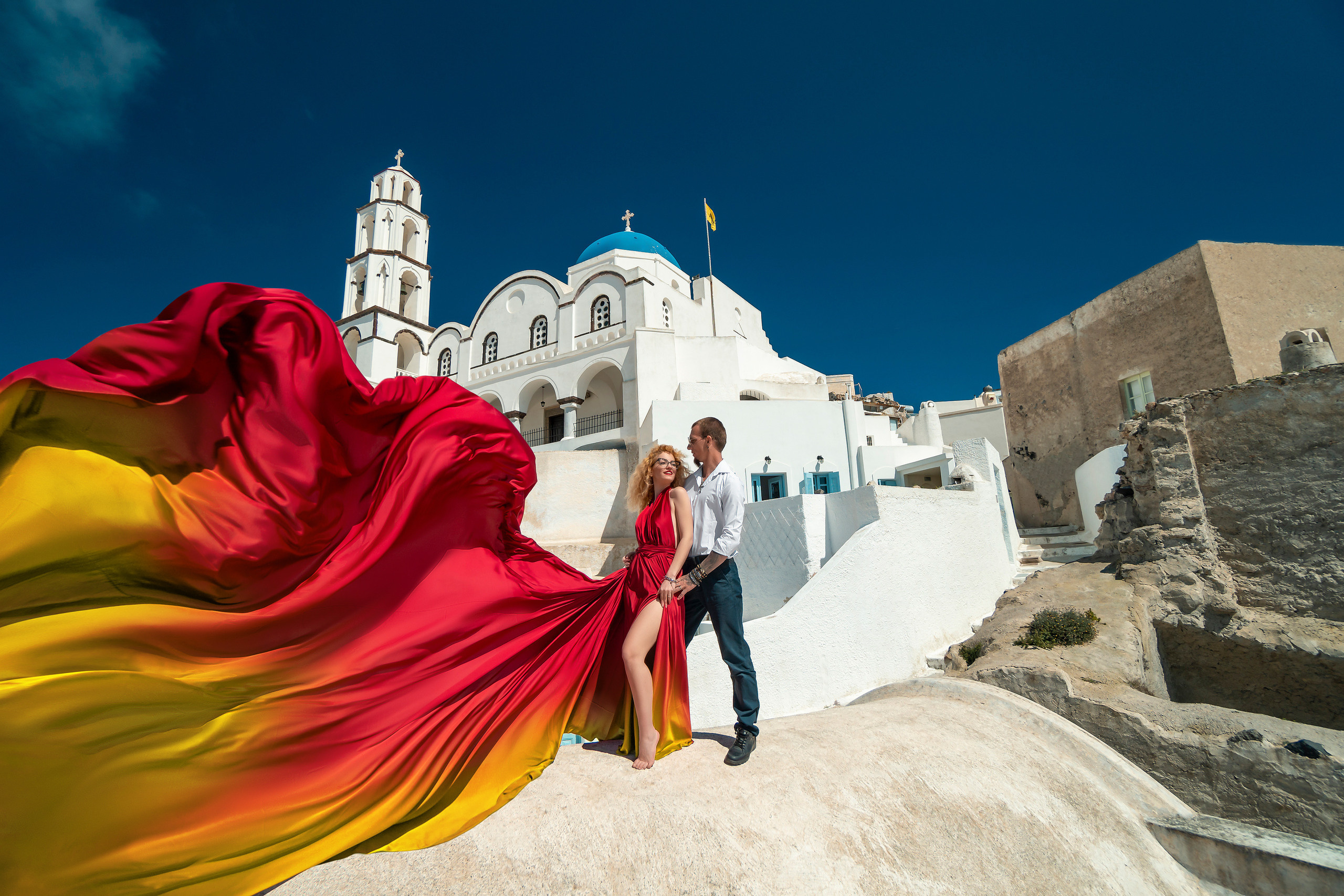 Best flying dress photoshoot Santorini