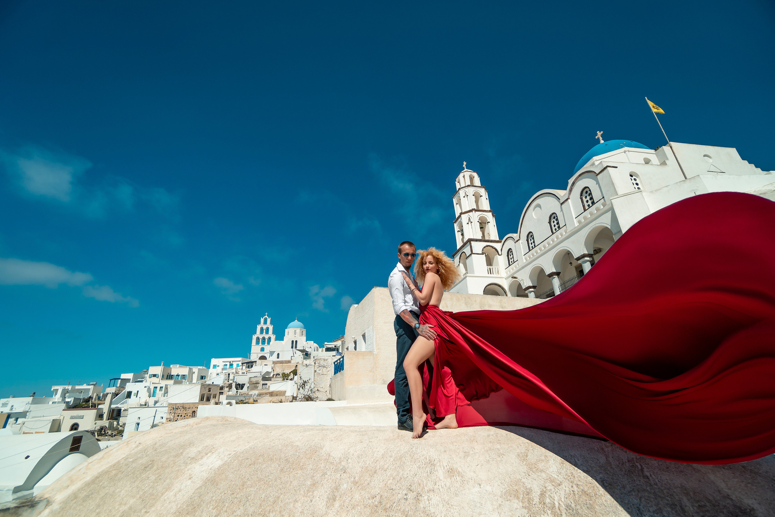 Best flying dress photoshoot Santorini