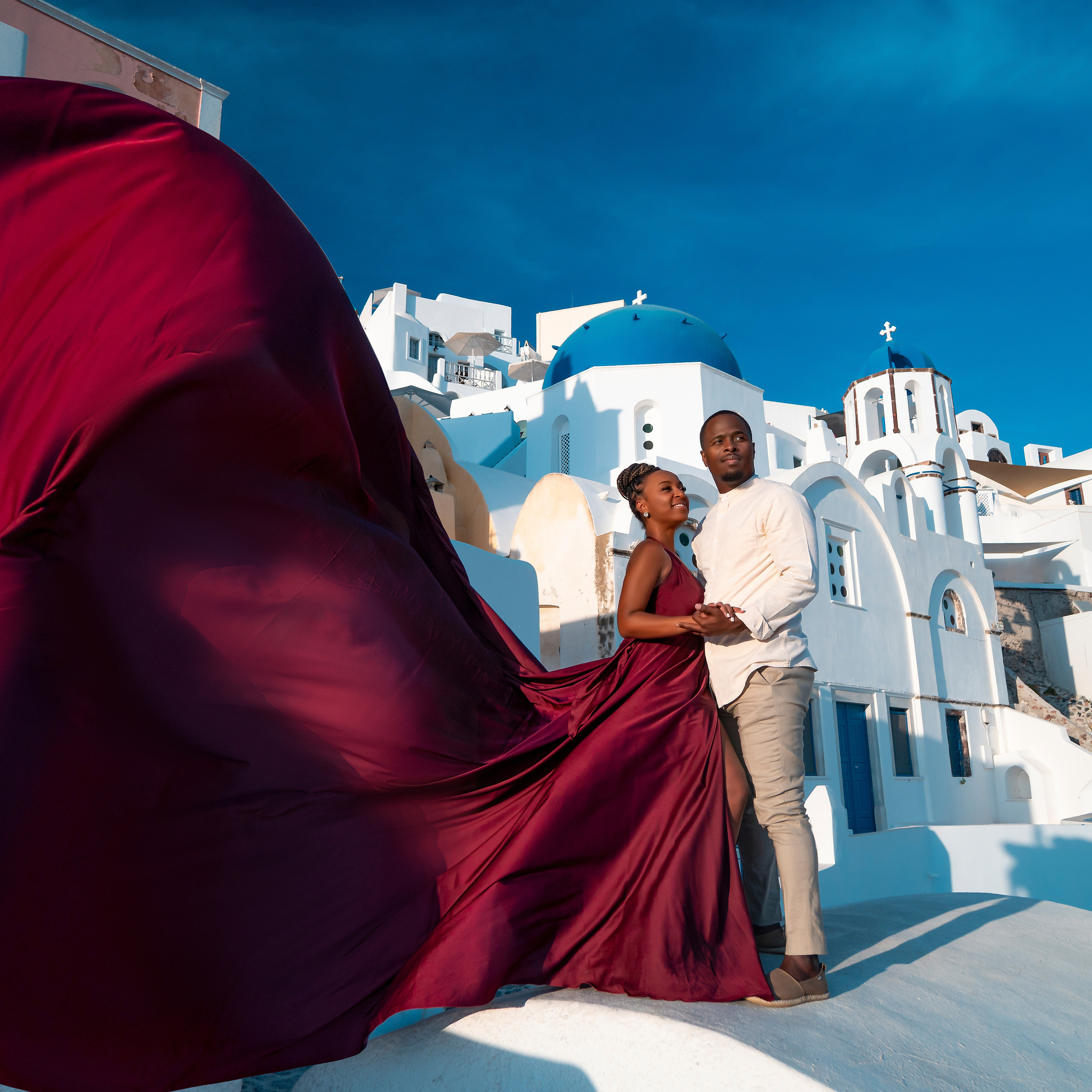 How Flying Dresses Work: Everything You Need to Know. Photographer in Santorini SokoLOVE Alex| Flying Dress Santorini