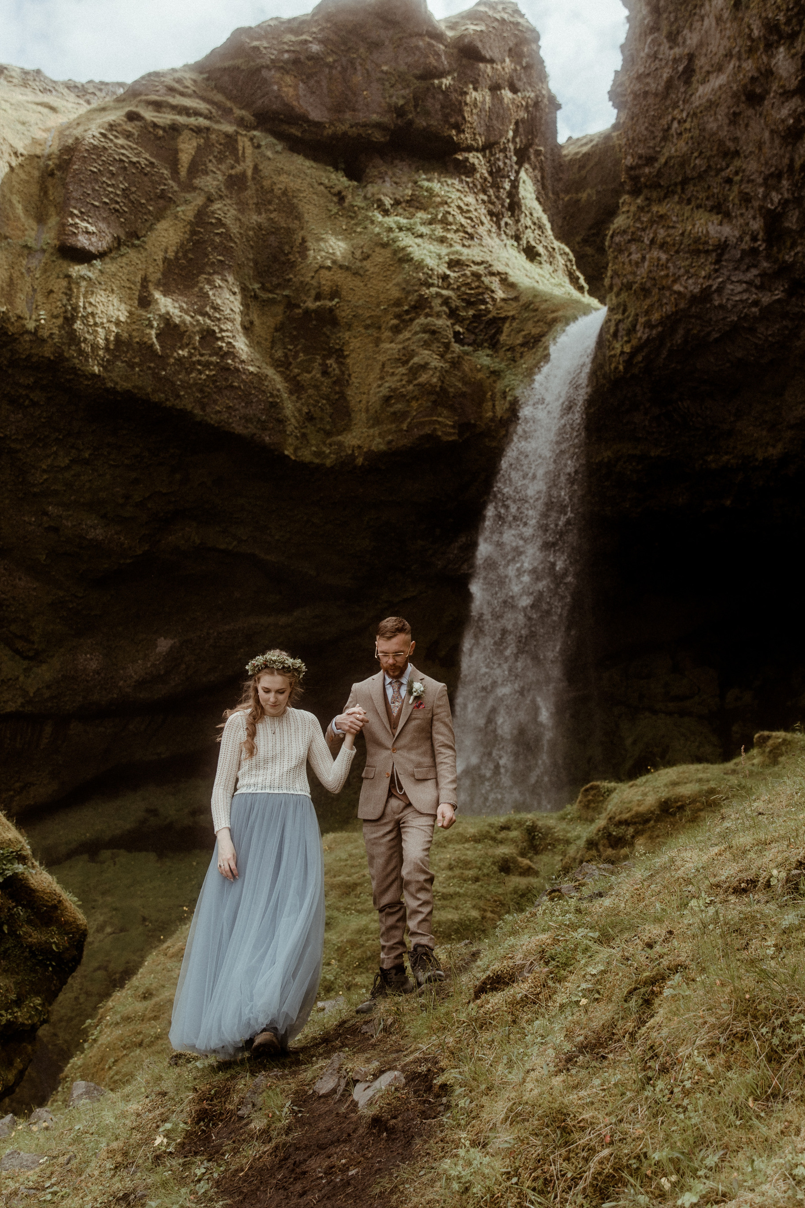 Elopement at secret waterfall in Iceland