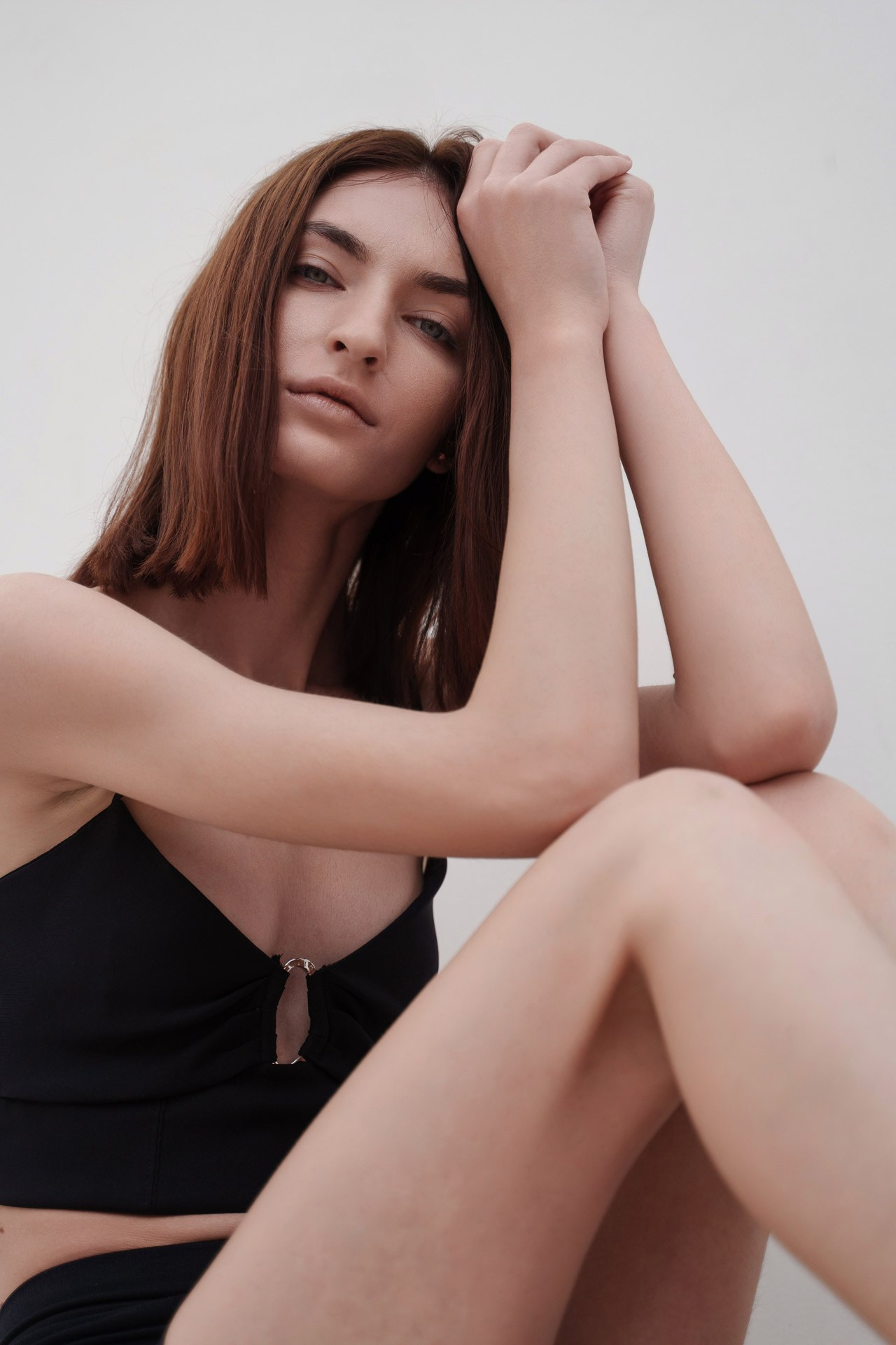 Close-up portrait of a female model in natural light for model test photography