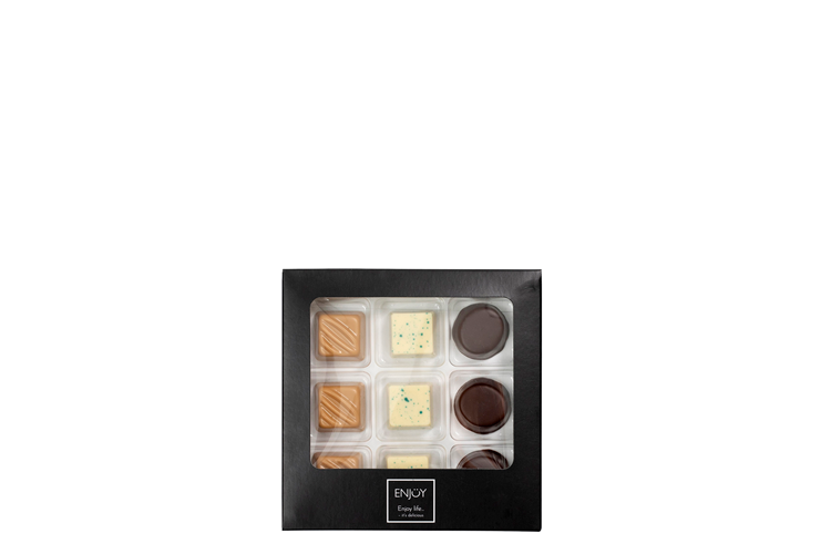 Enjoy dessertchokolade Håndlavet fyldt chokolade, med tre forskellige smagsvarianter / 9 stk. 90 g.