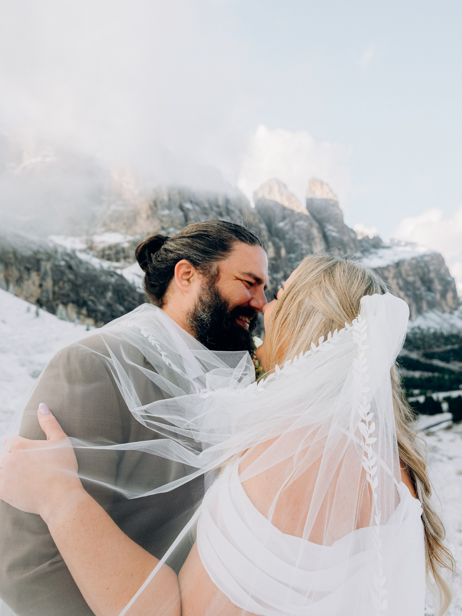 A and A in snowy Dolomites
