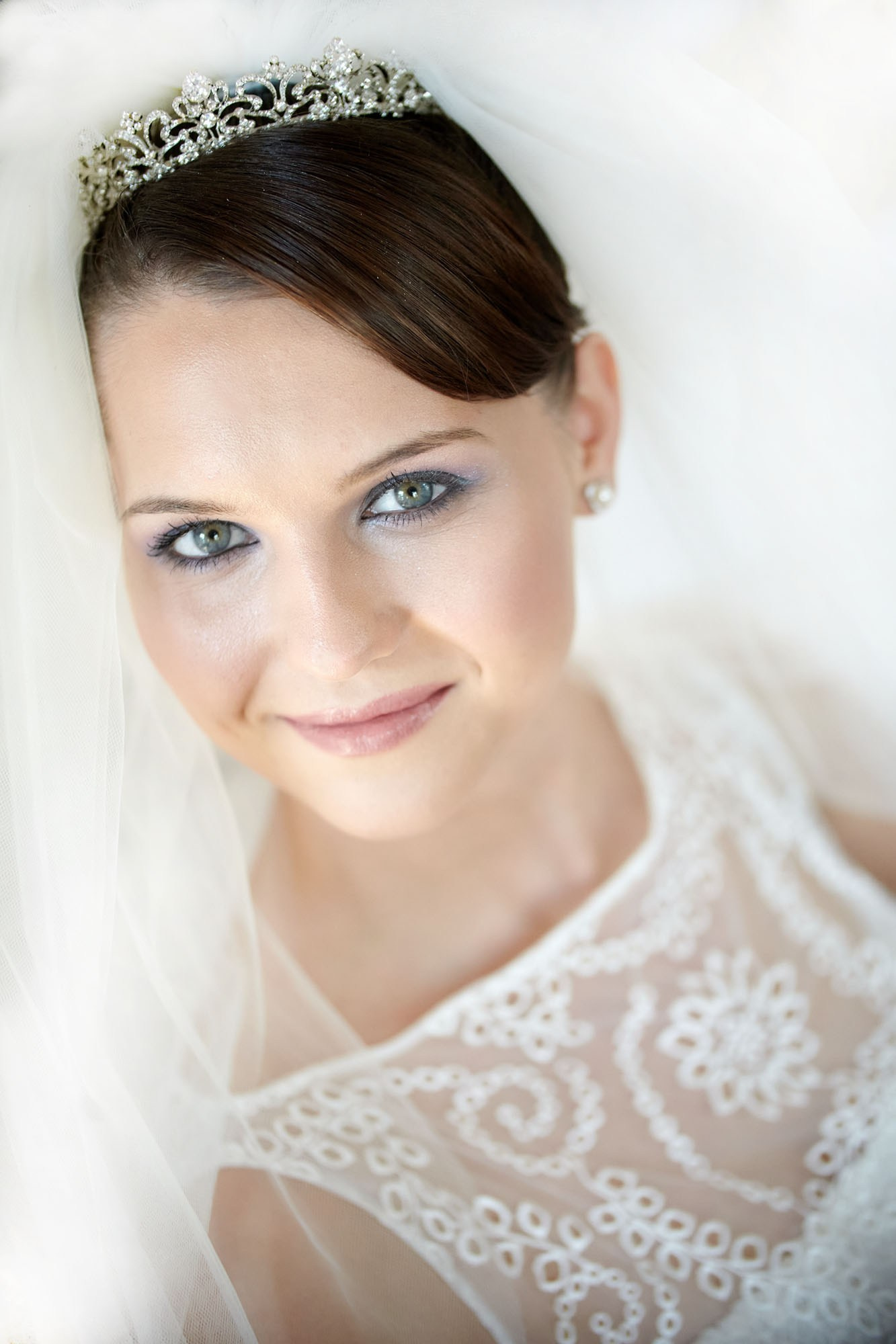 Stunning portrait of Bride Ludmila post-preparation in Chateau Mcely's bridal suite.