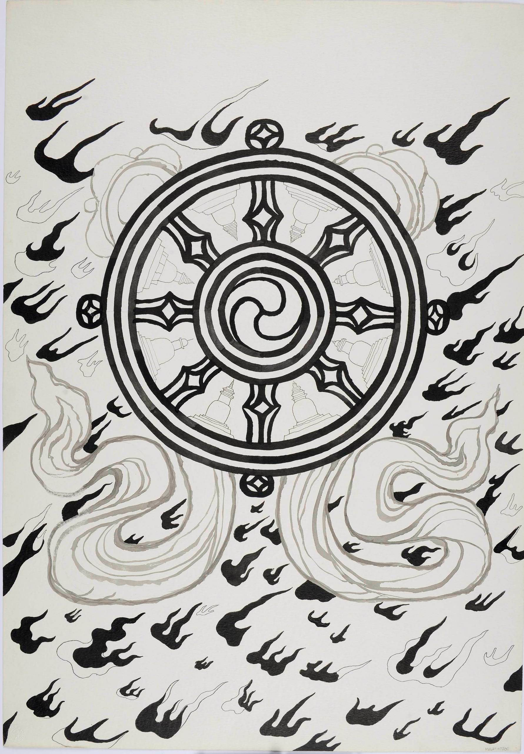 "Dharma wheel", ink, 1980