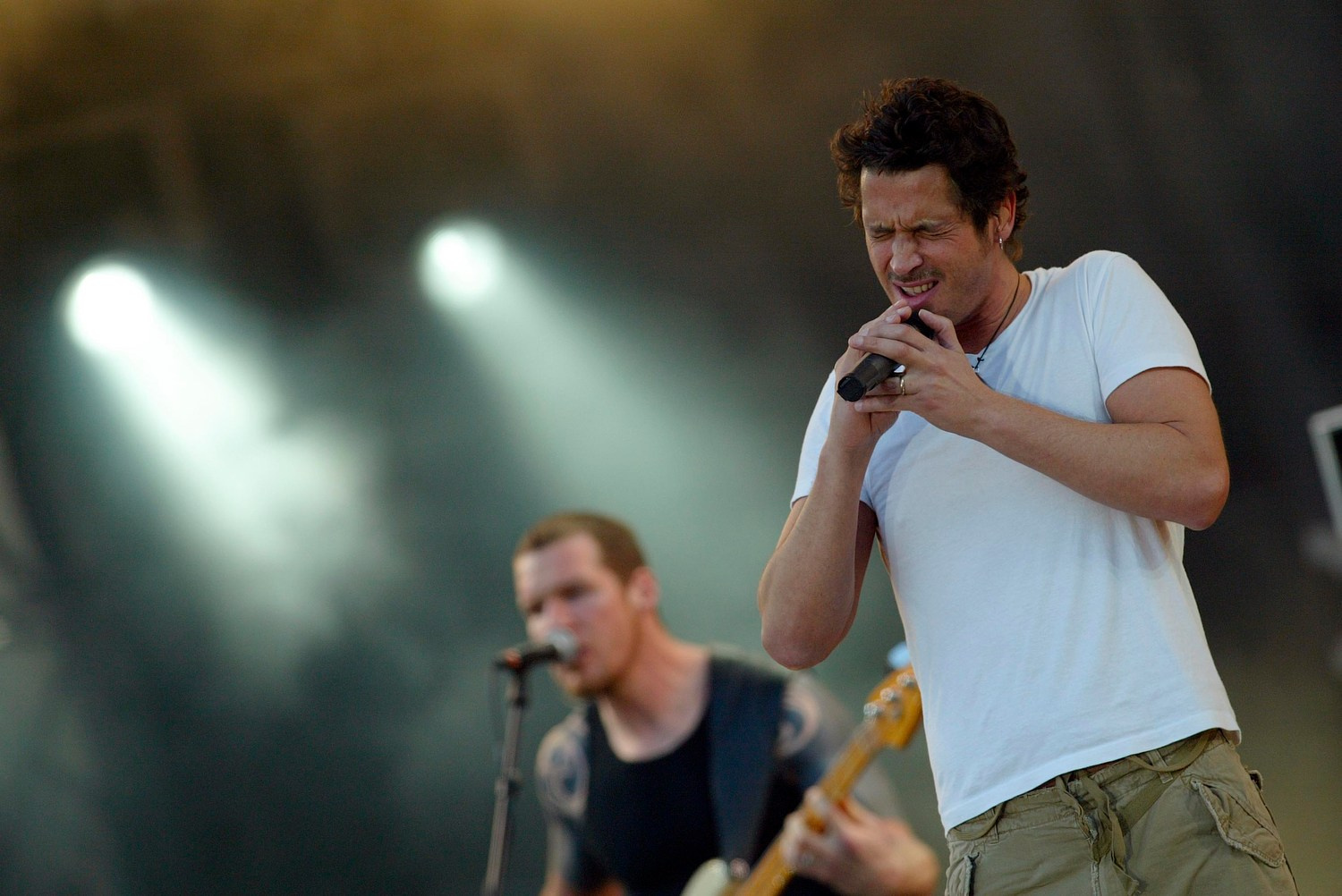 Chris Cornell and bassist Tim Commerford blast through a Rage Against the Machine classic.