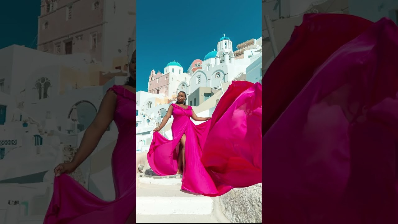 Flying Dress poses for Stunning Photos. Photographer in Santorini SokoLOVE Alex| Flying Dress Santorini