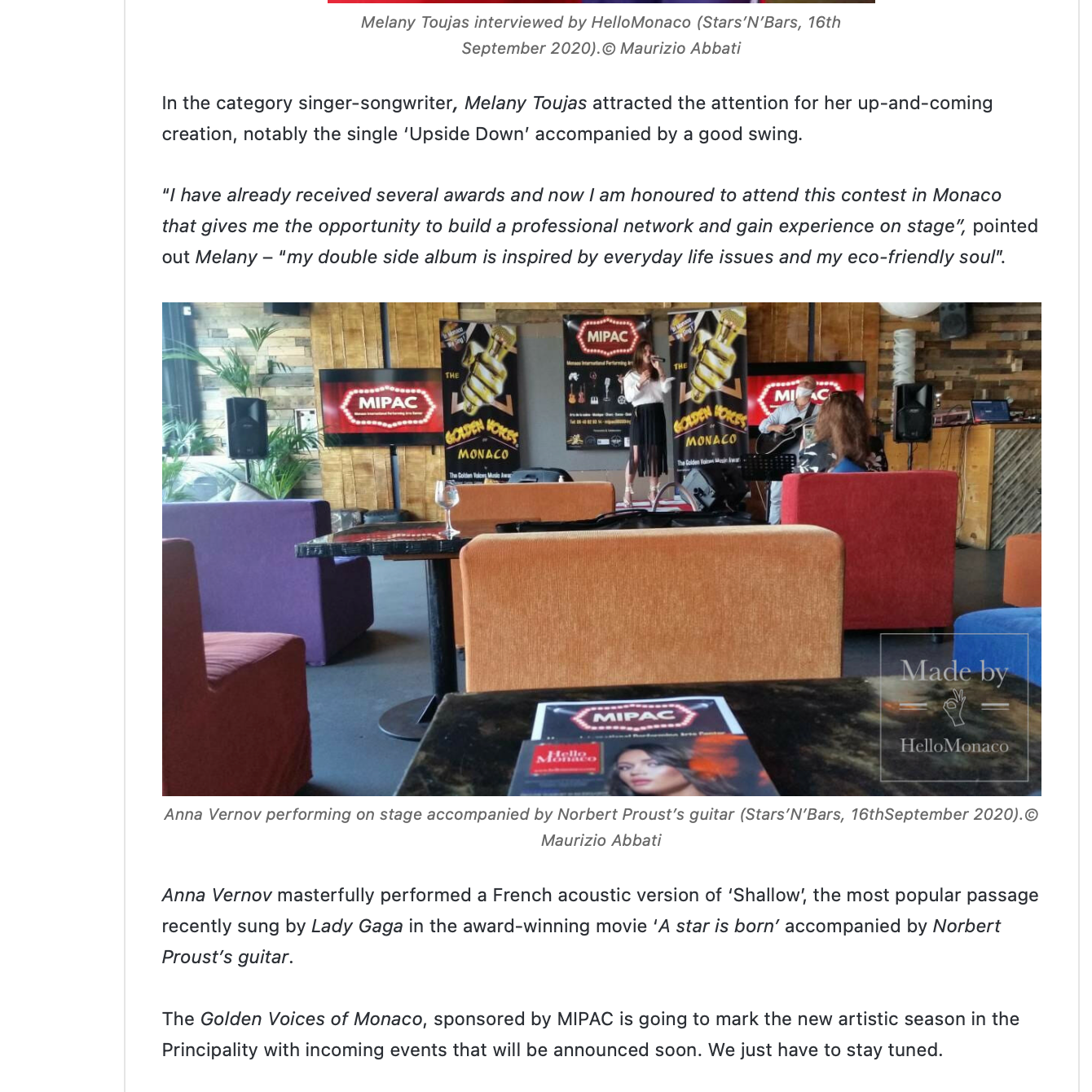 Hello Monaco, Anna Vernov, The Golden Voice