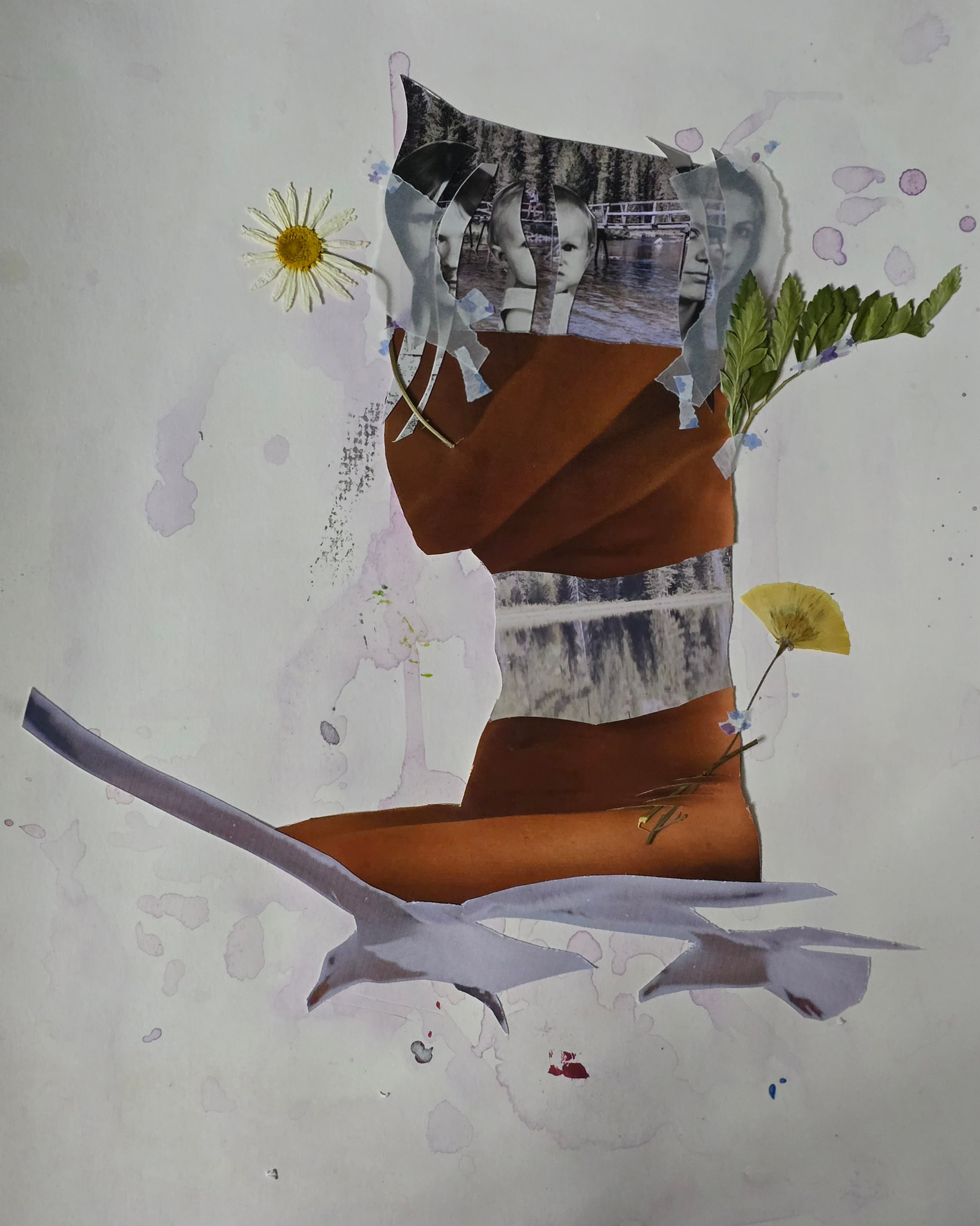 Mixed media collage by Natalja Poplavska, UK-based visual artist, combining photography and natural elements, available to buy online.