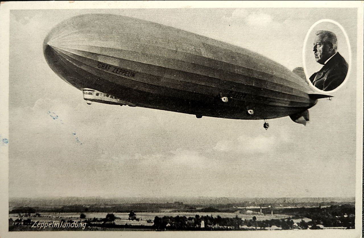 stara pocztówka sterowiec „Graf Zeppelin”