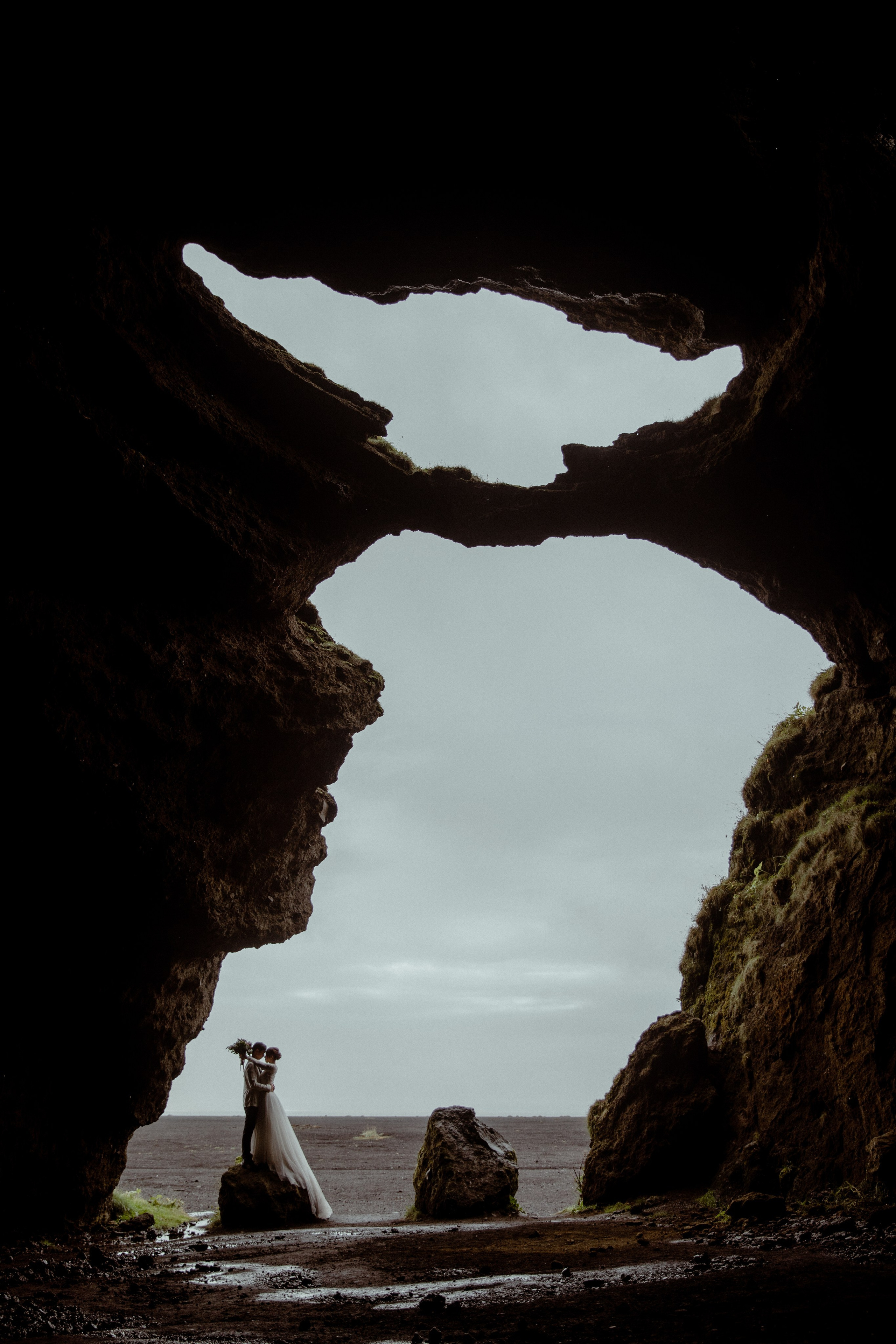 dark and moody wedding photo from Iceland