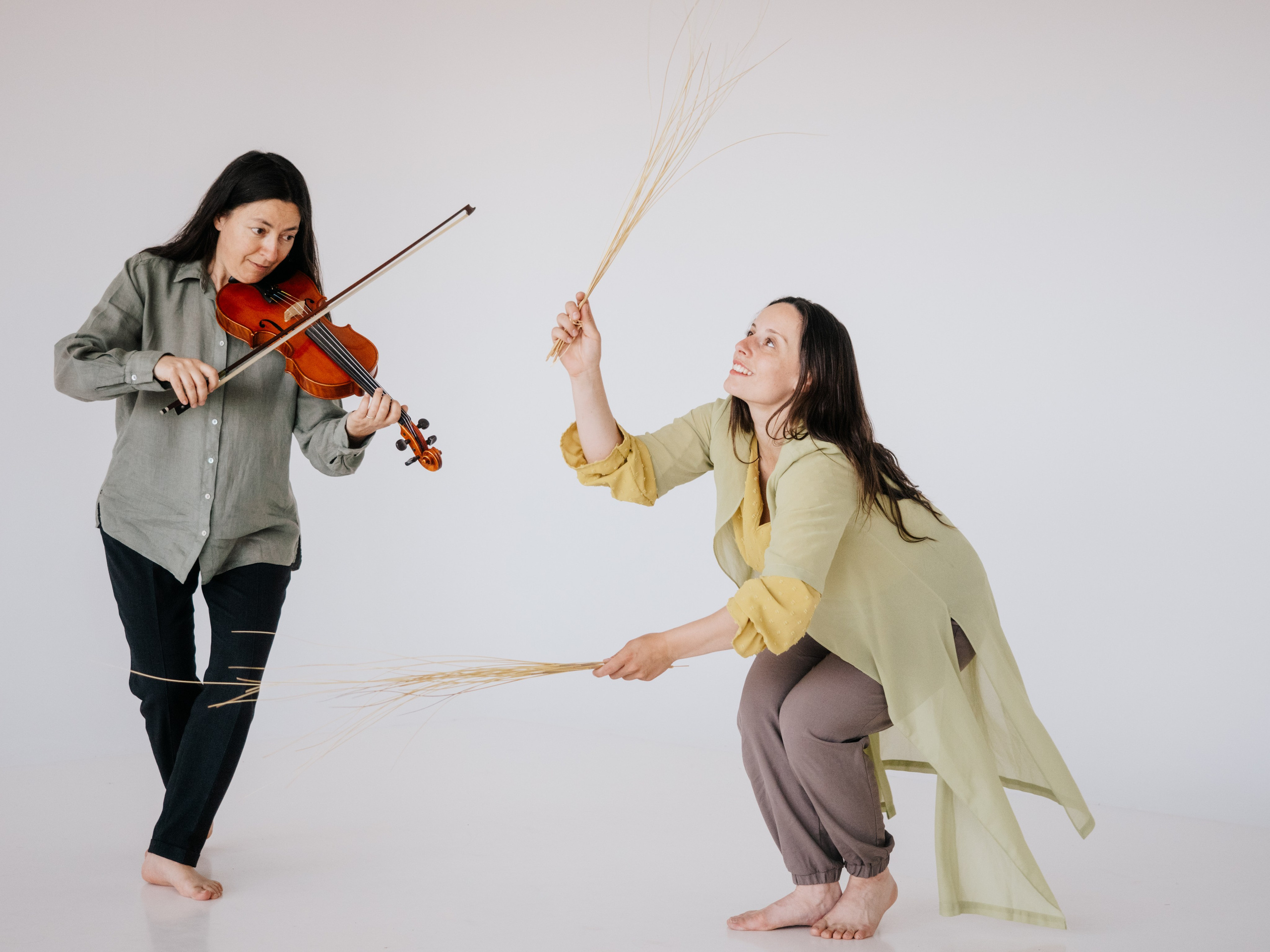 Dancer and musician performing.