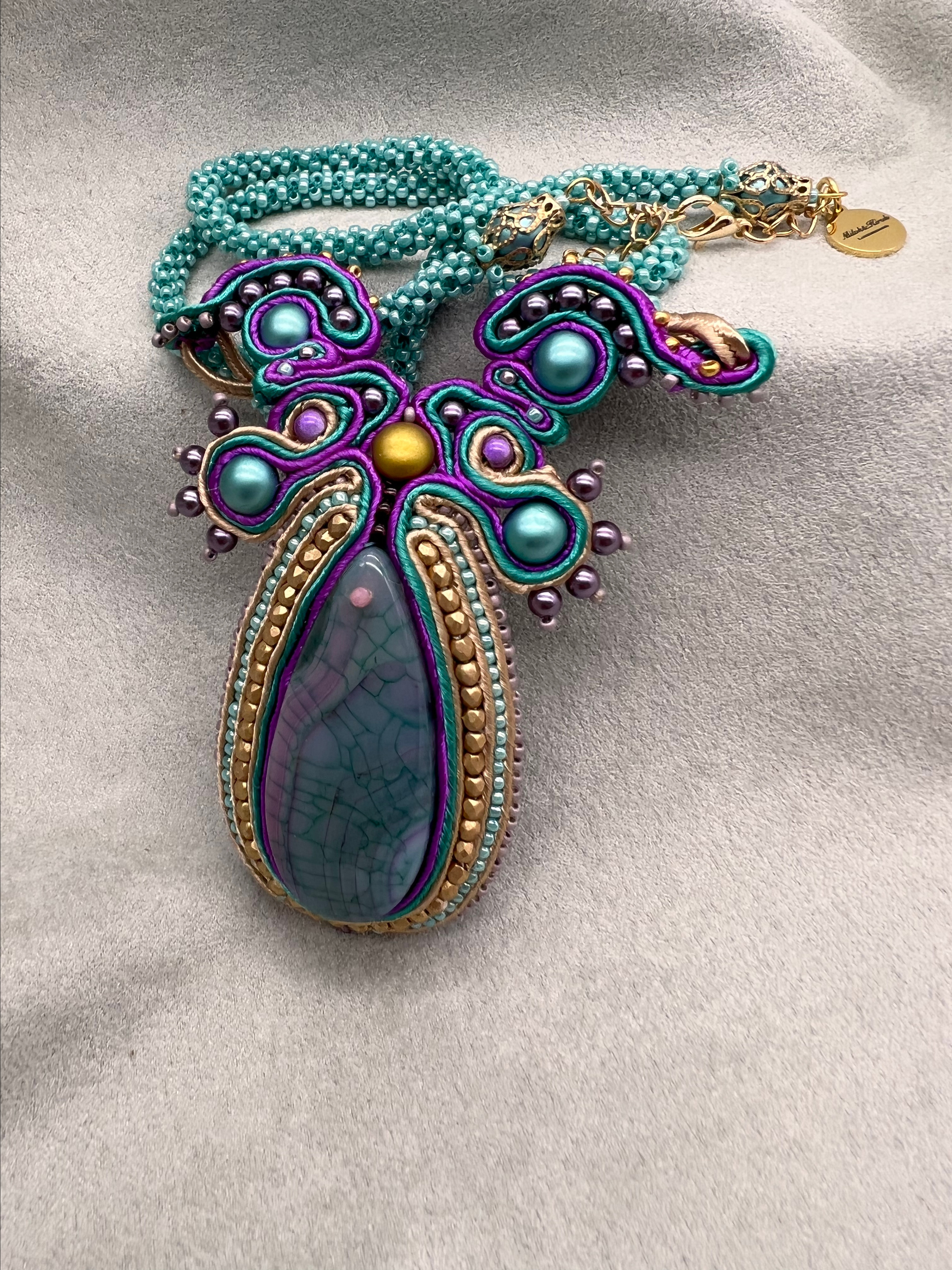 Collier avec Agate 7 cm longueur du produit 40 cm