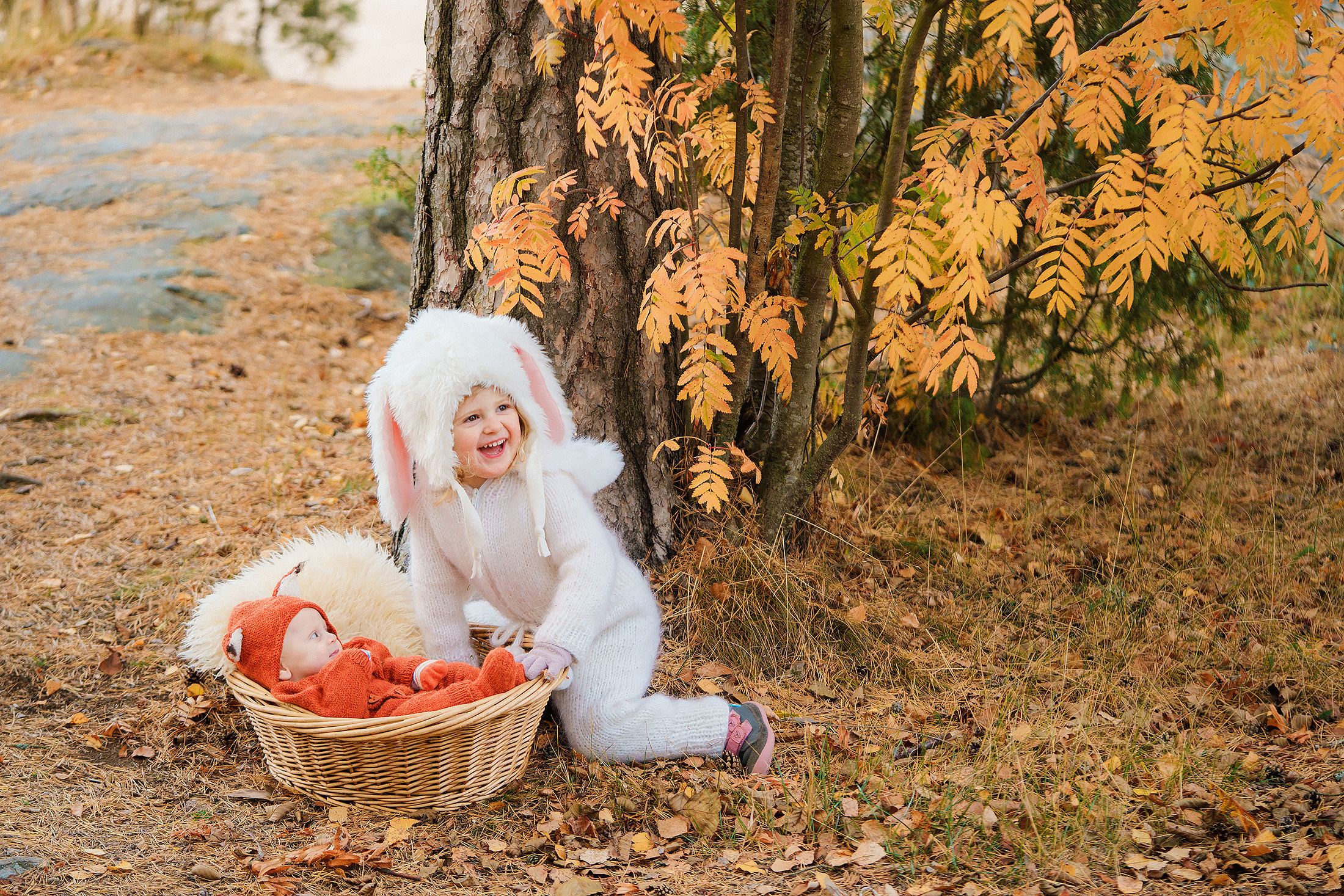 kettuknits haalari, sisaruskuvaus miljöössä