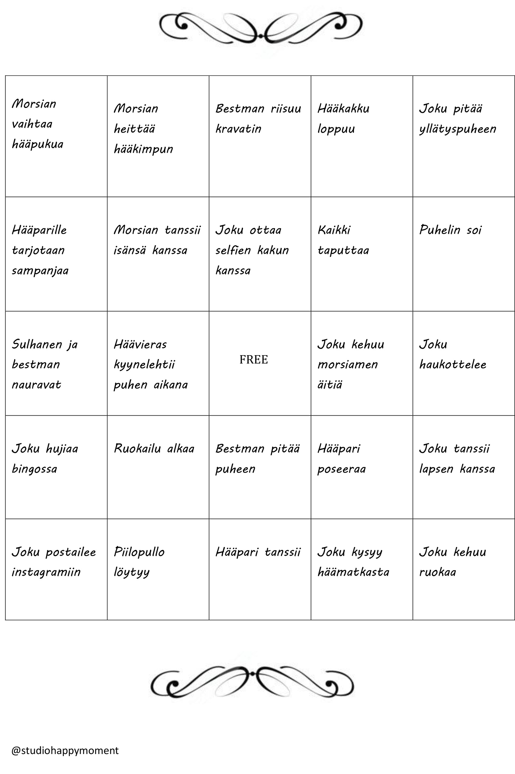 Tulostettava hääbingo