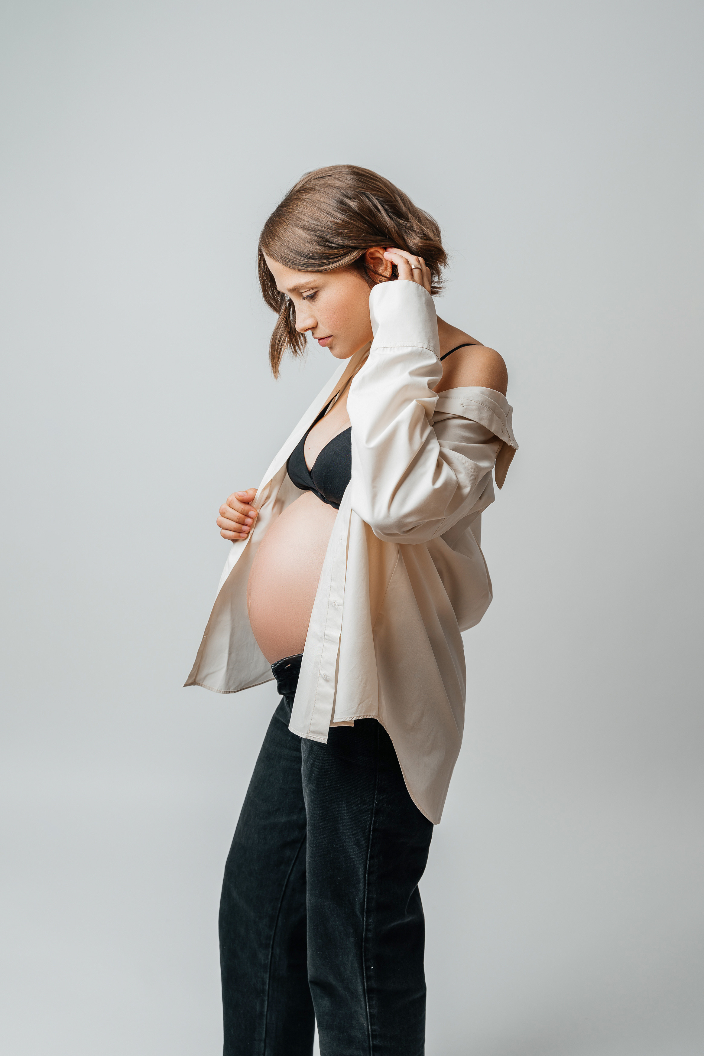 Pregnancy photo shoot in a shirt, Беременная фотосессия в рубашке