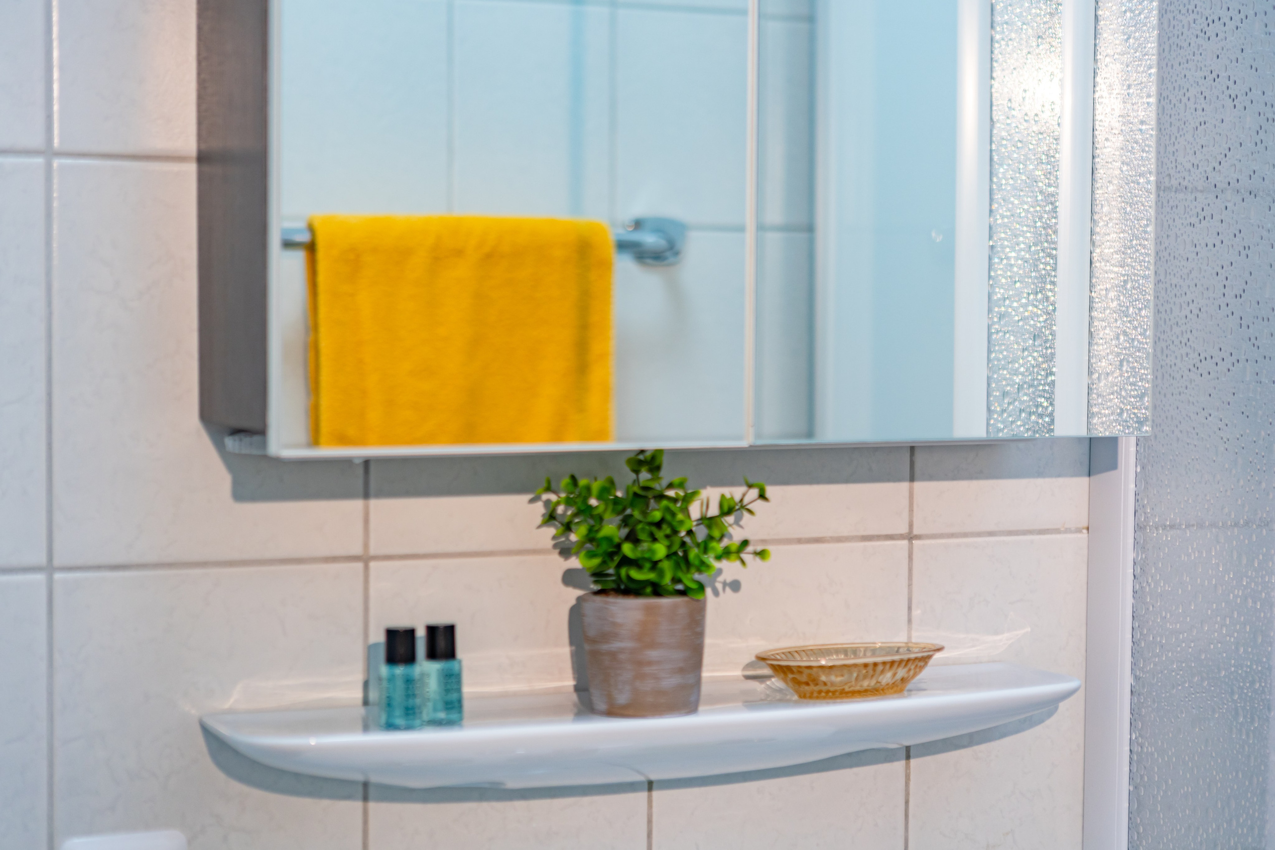 Professionelle Fotografie eines Badezimmers mit modernem Design und Duschkabine für Immobilienwerbung