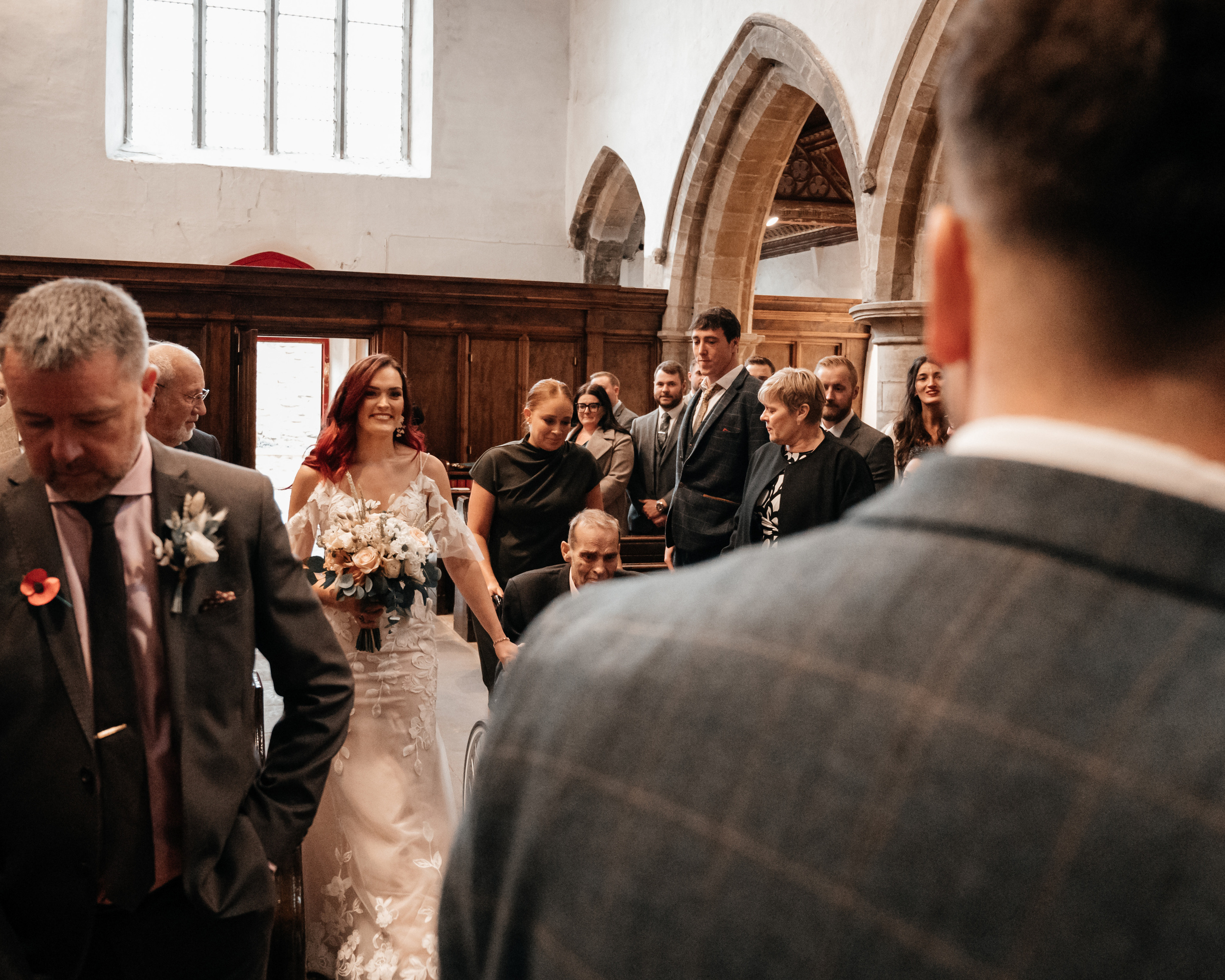 first look at the bride in church
