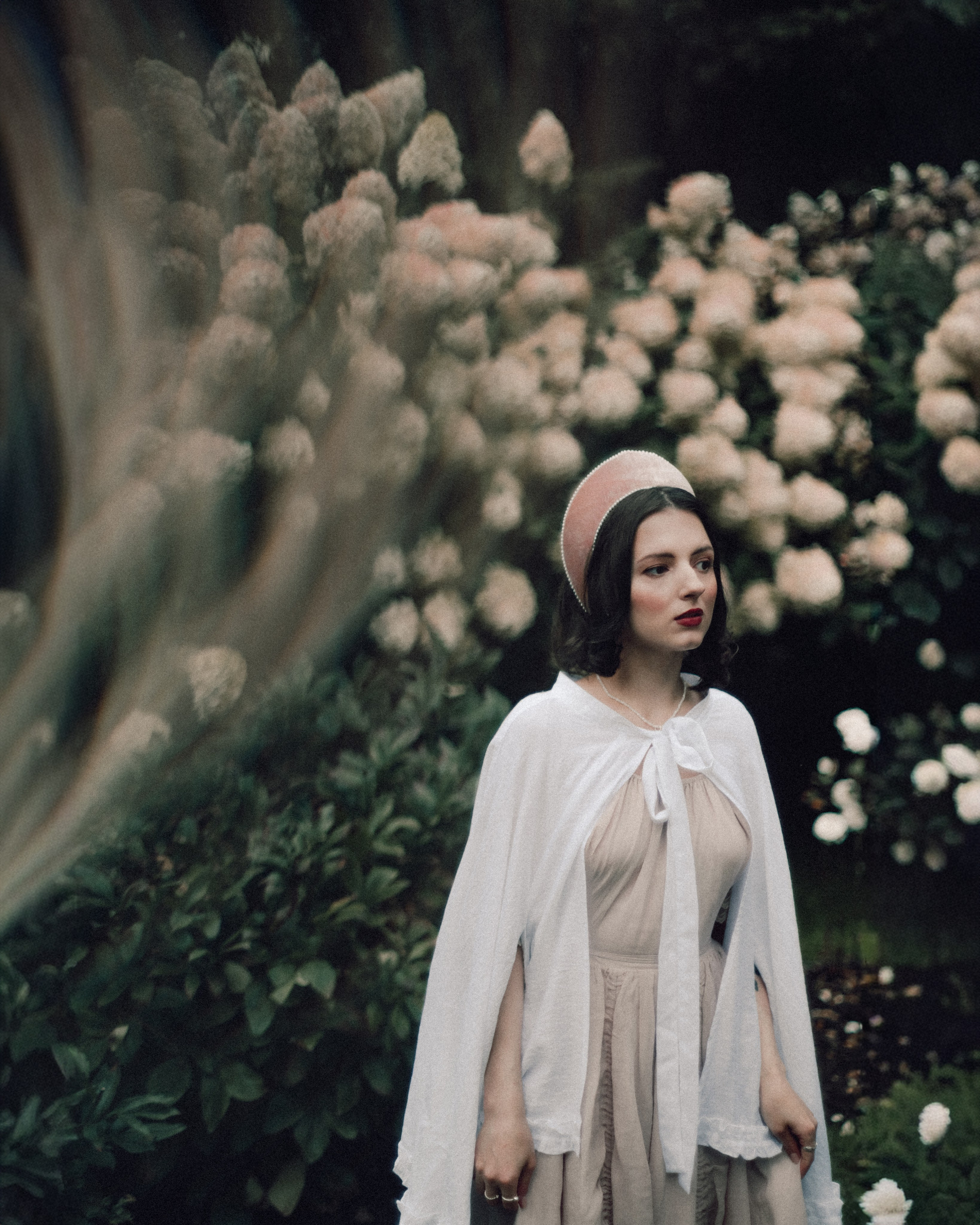Slavic folklore shoot in traditional headwear and white dress. Moth & Moss Photography