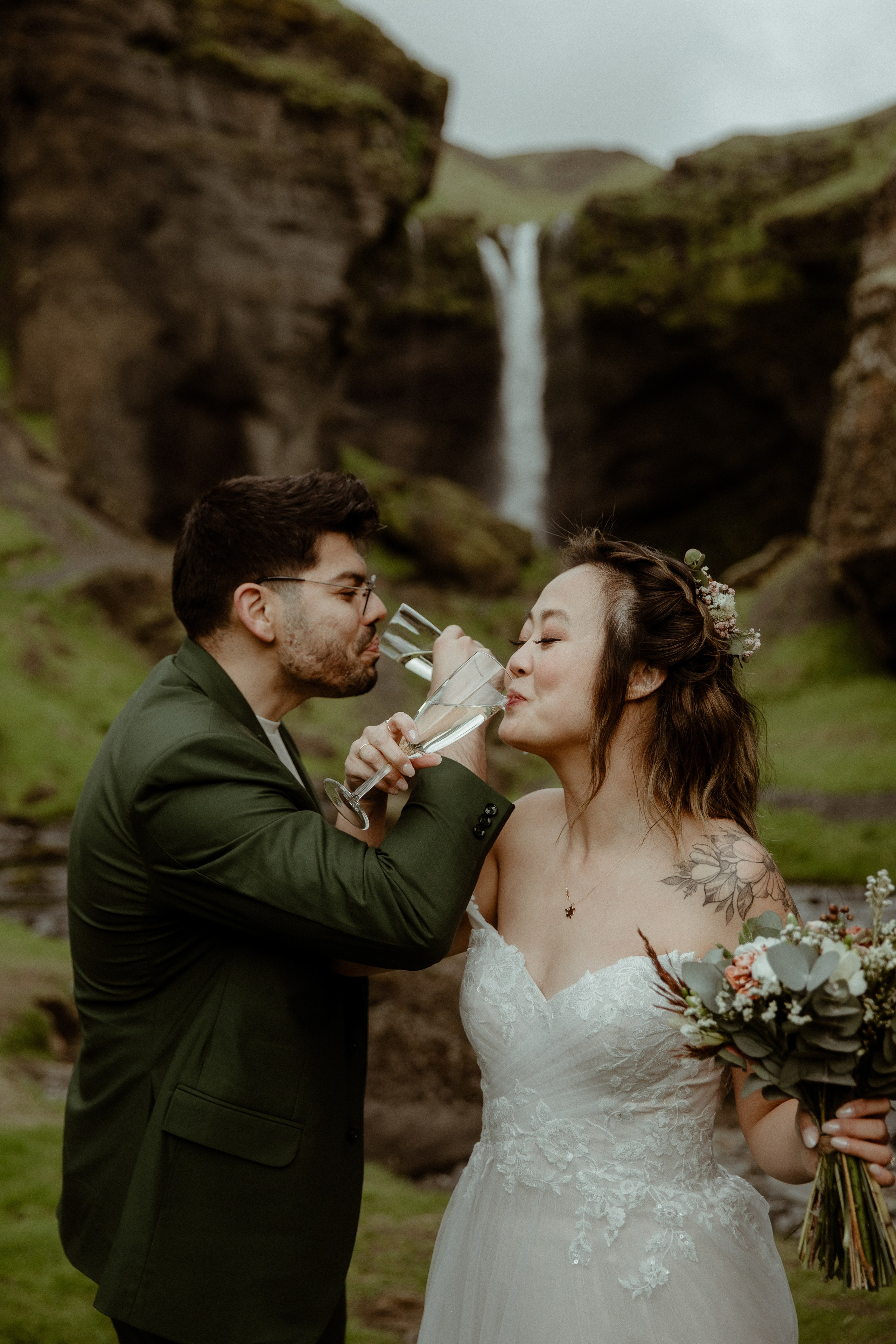 Elopement at Kvernufoss Waterfall. Iceland elopement photo and video | Nikolaichik Photo