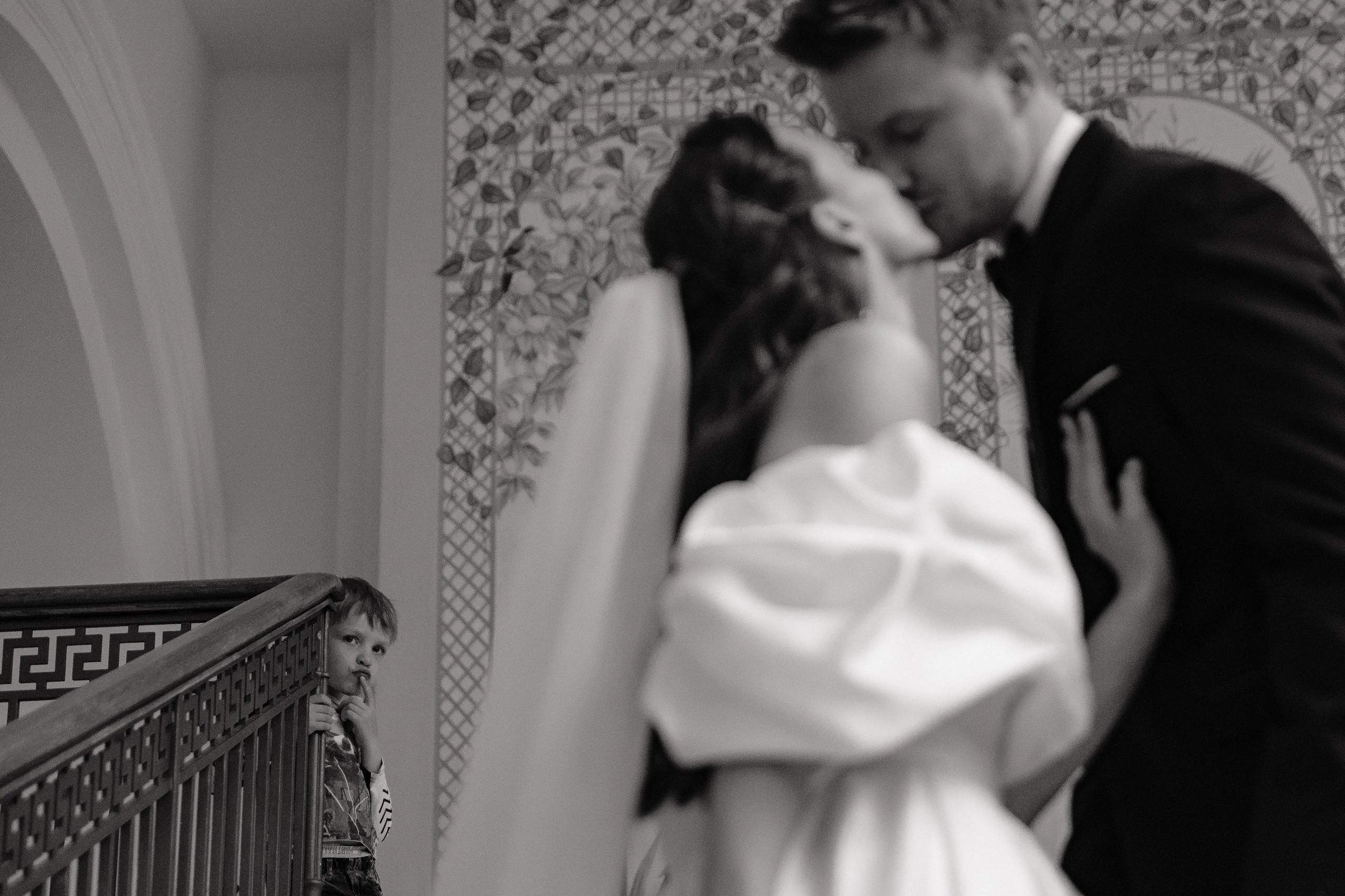 Candid moment between couple at a Paris elopement