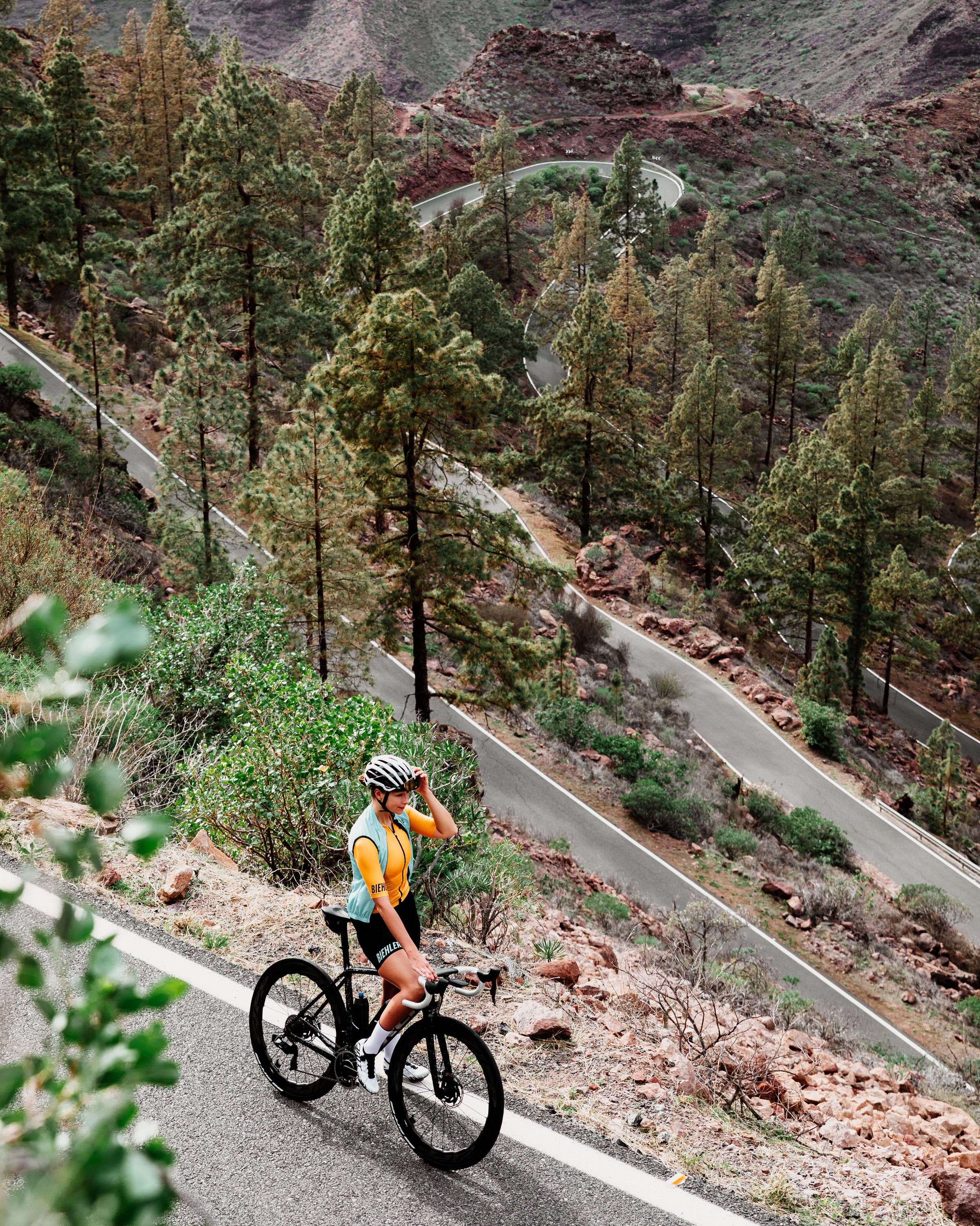Cyclist  Photographer a mountain road Gran Canaria