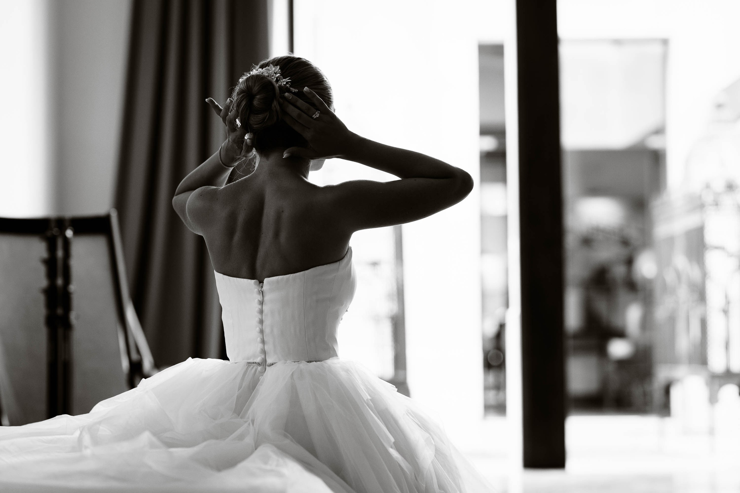 Bride getting ready for her Wedding at the Venue Cap Rocat in Mallorca
