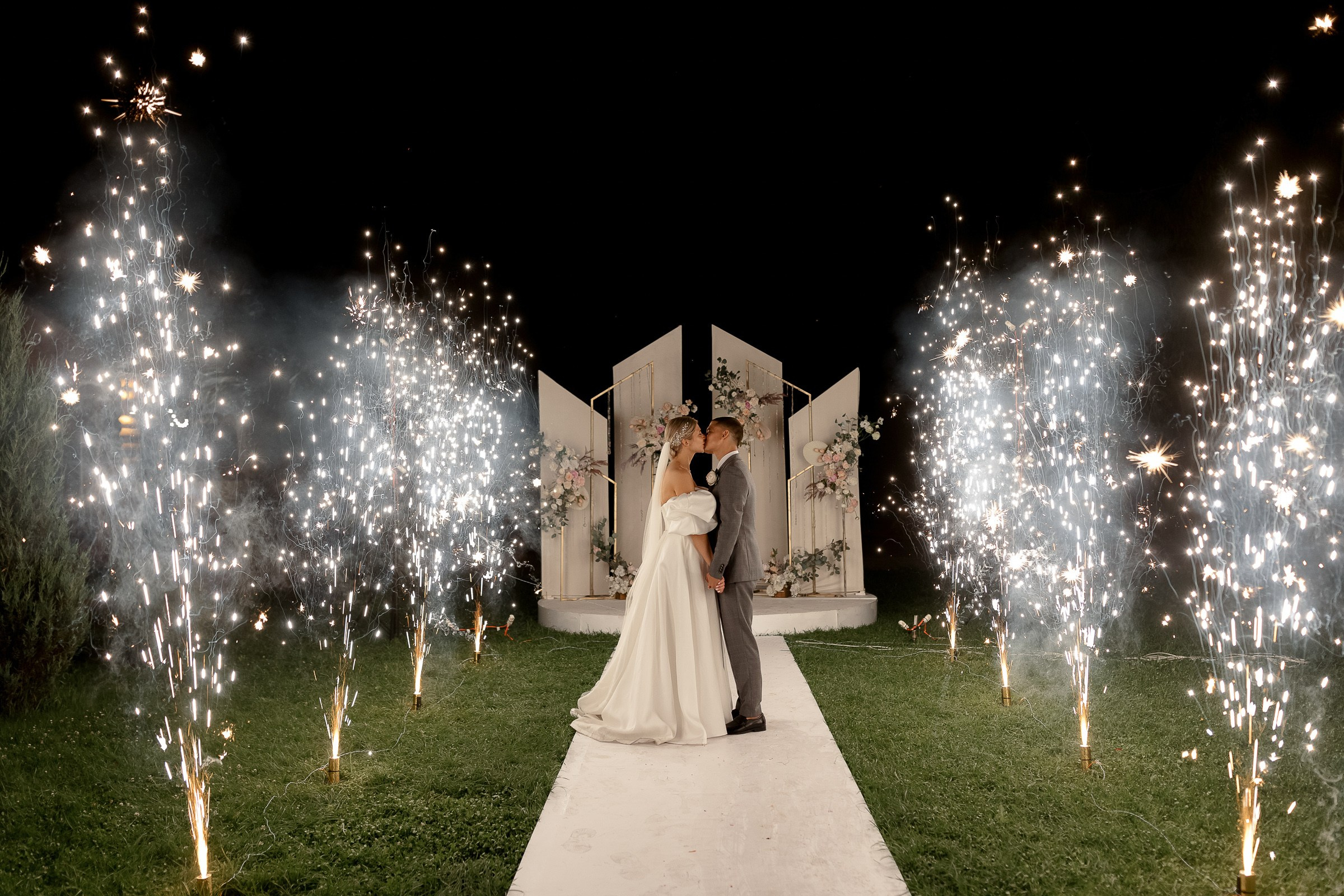 Evening firework portrait, by Bude, Cornwall wedding photographer.