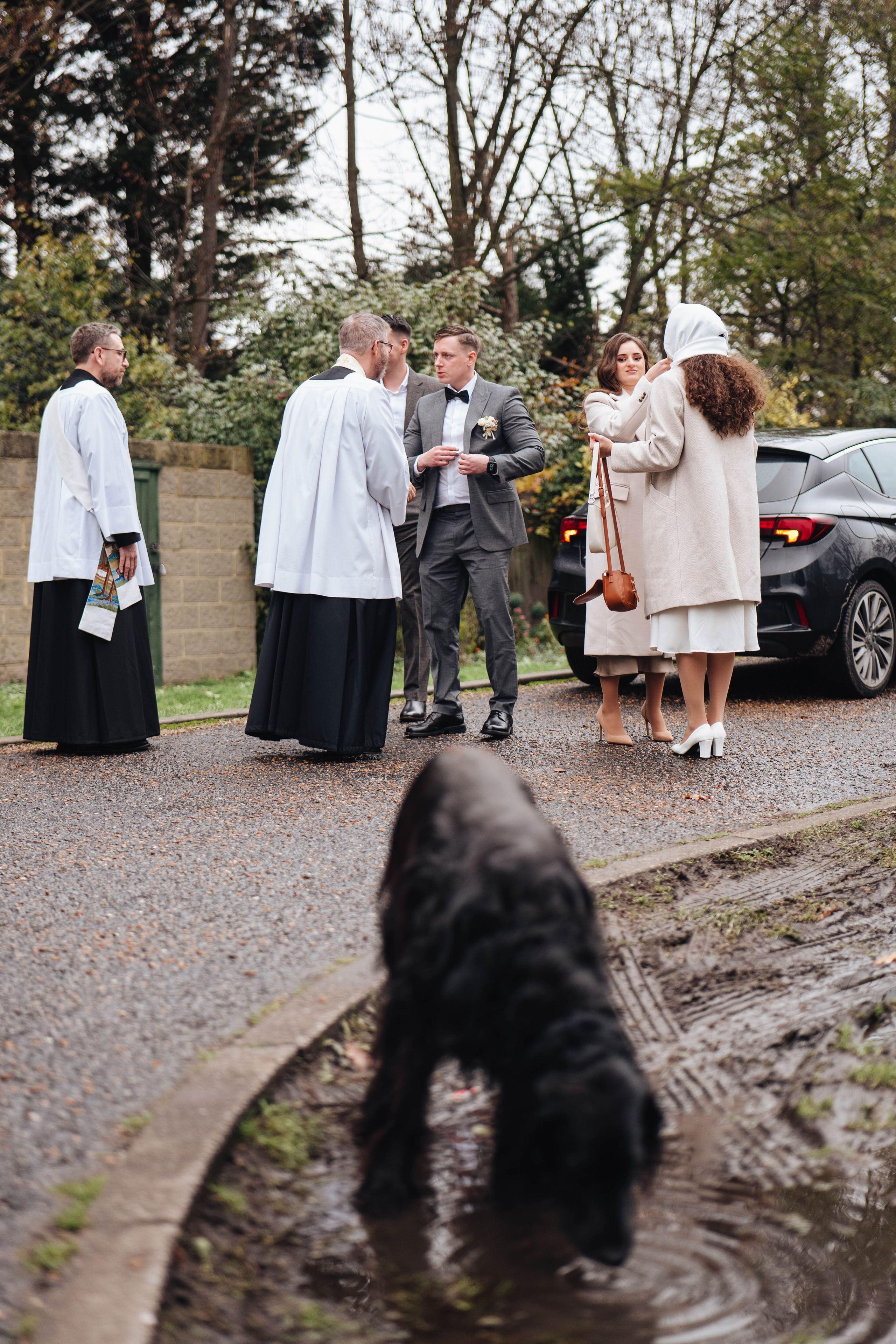 meeting bride and groom near church in Sidcup, London