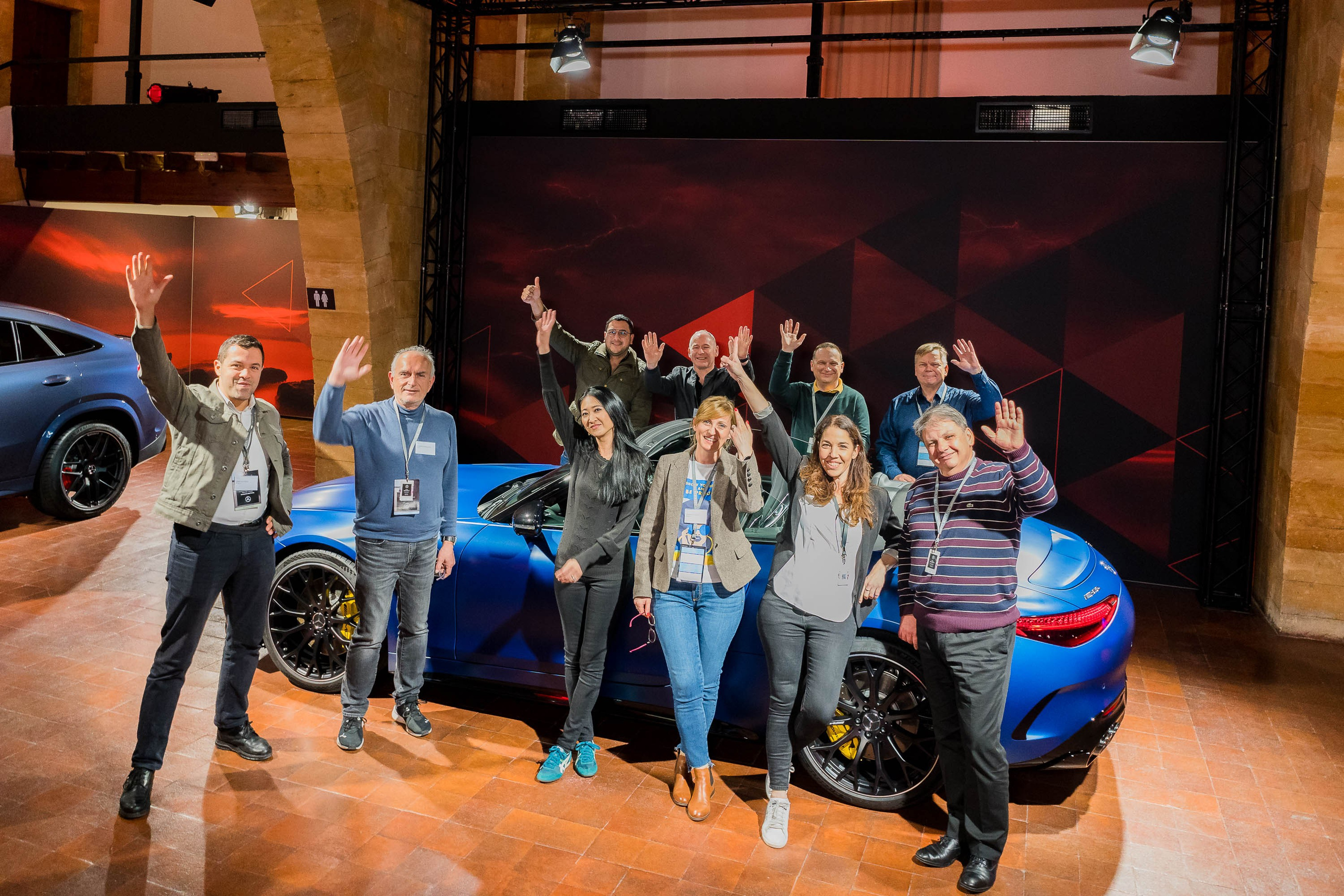 Having a Mercedes SL Amg at your Automotive presentation is a must for a Group Photo