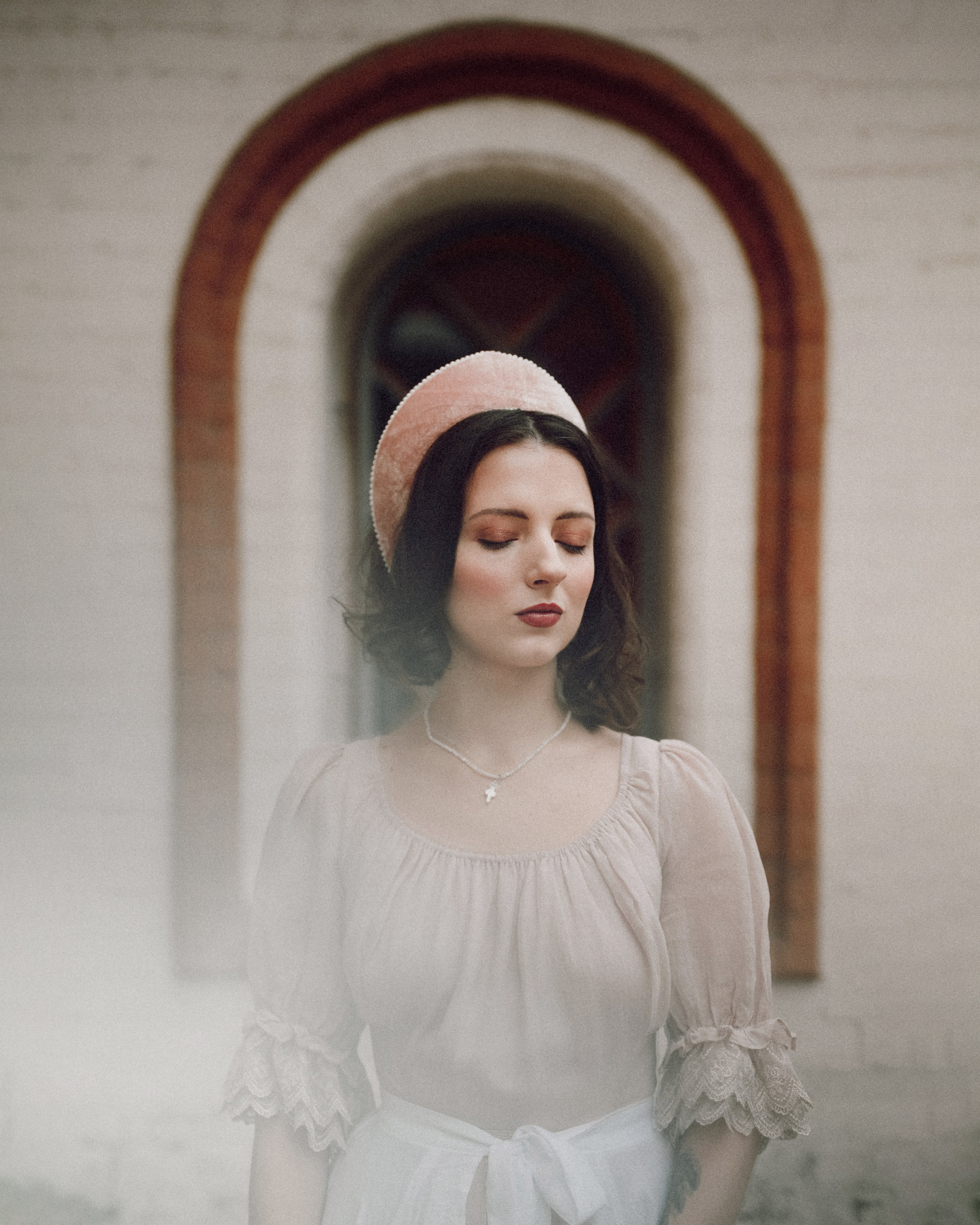 Slavic folklore shoot in traditional headwear and white dress. Moth & Moss Photography