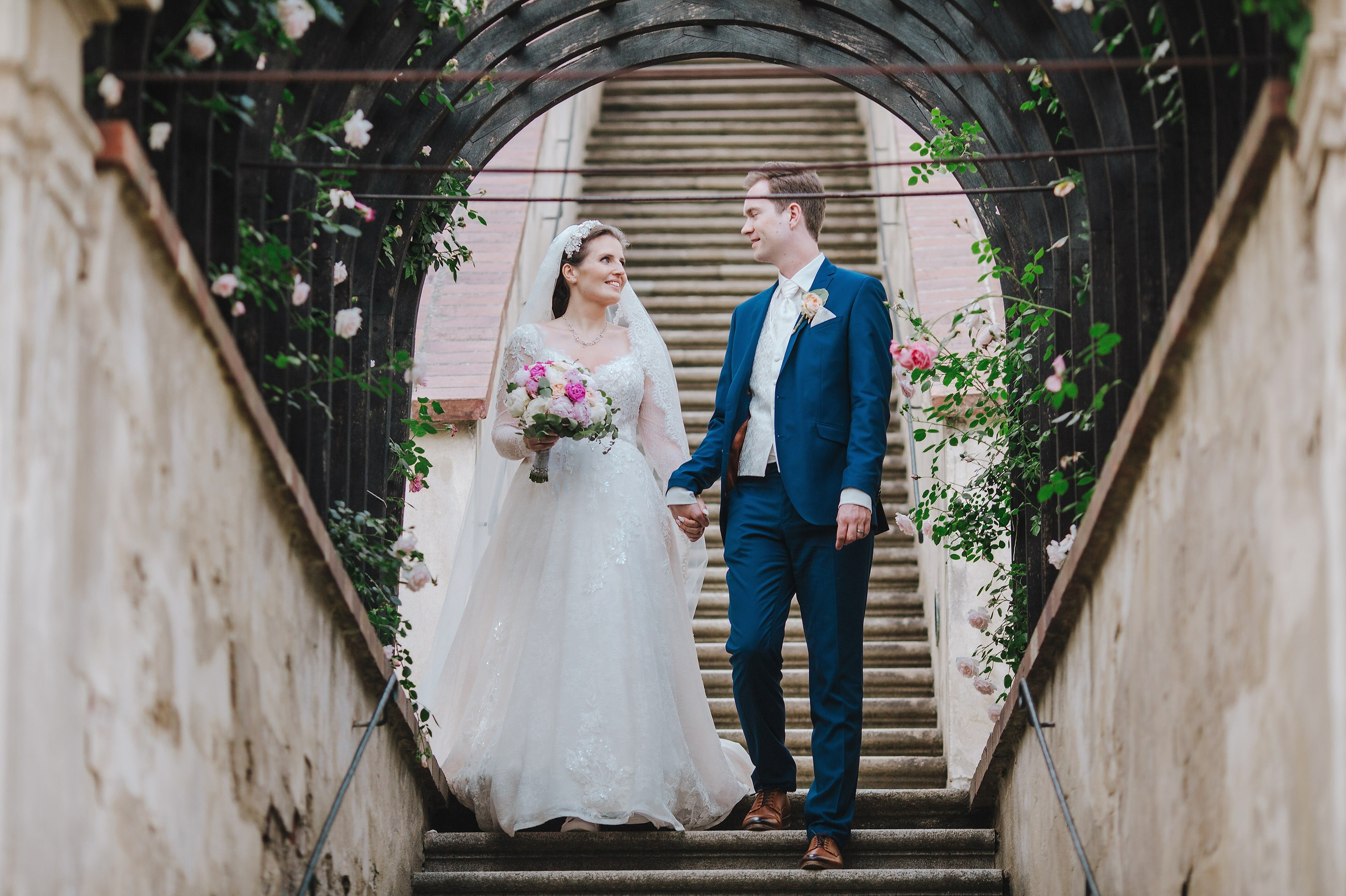 Bride & Groom exploring the Ledebour Garden