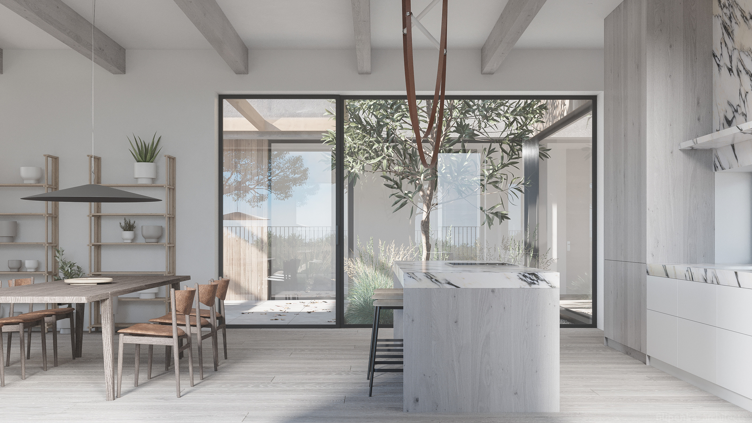 Obývací pokoj s jídelnou a kuchyní. Filipenka architects