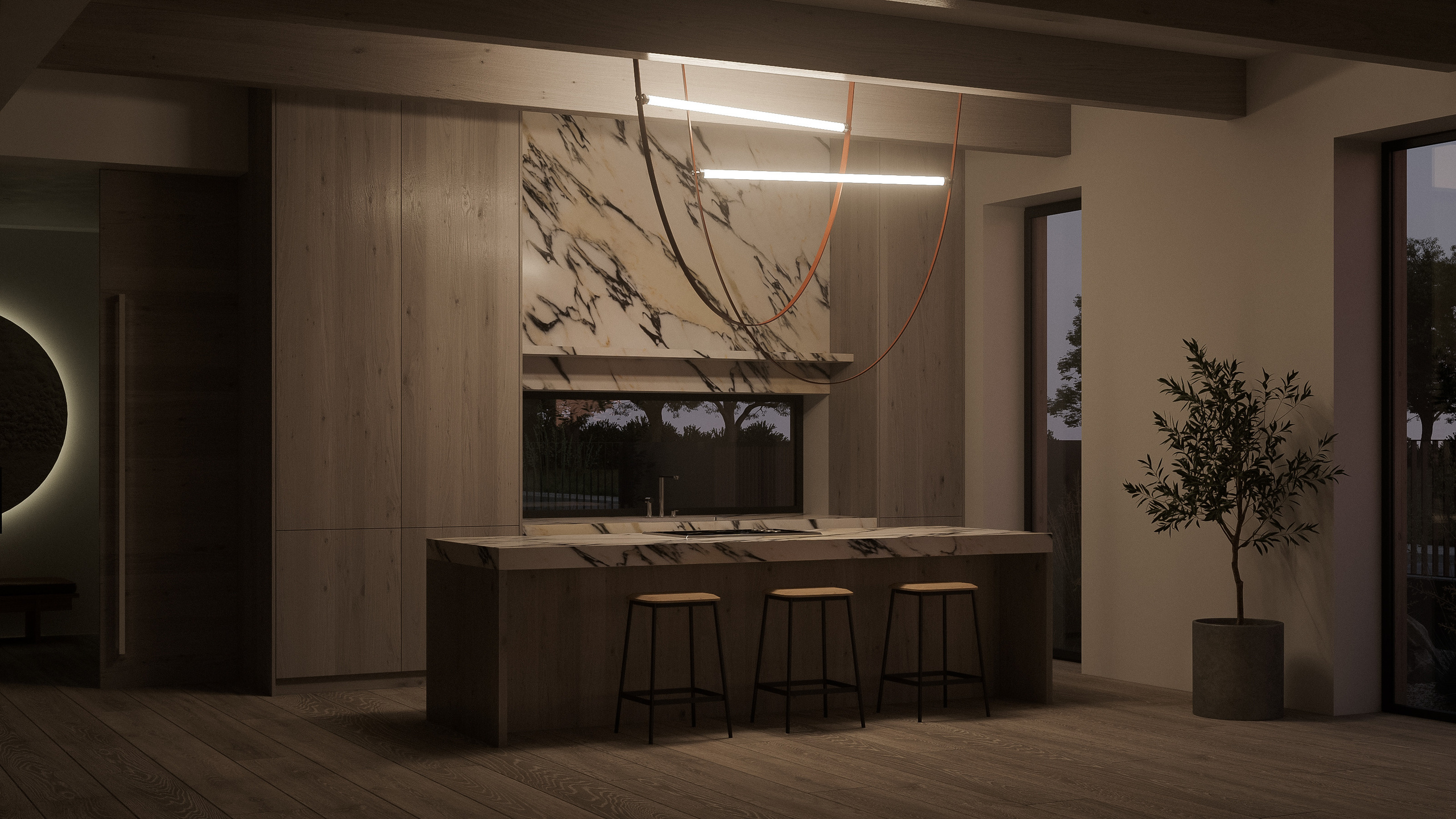 Obývací pokoj s jídelnou a kuchyní. Filipenka architects