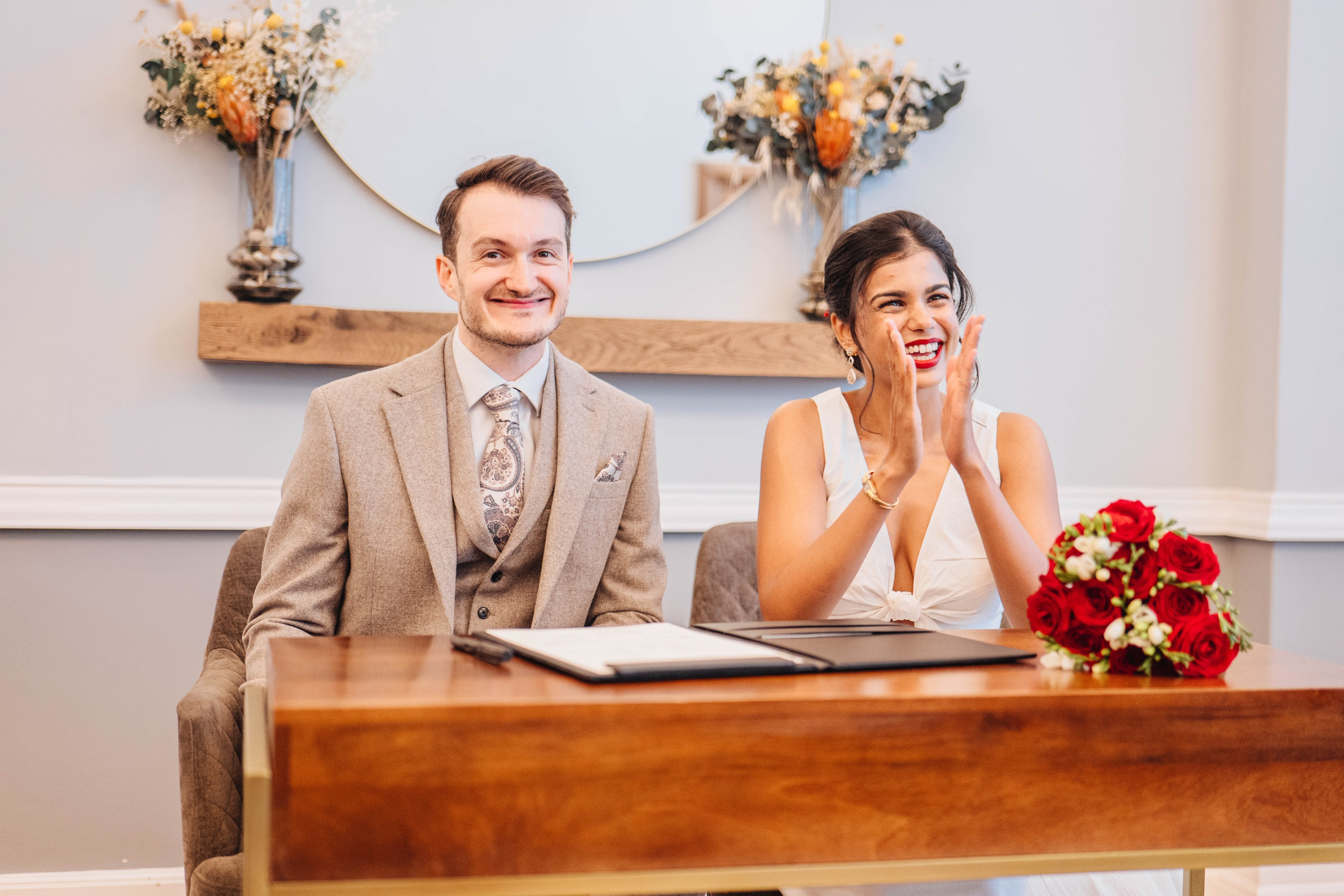 Wedding in Islington town hall, signing documents